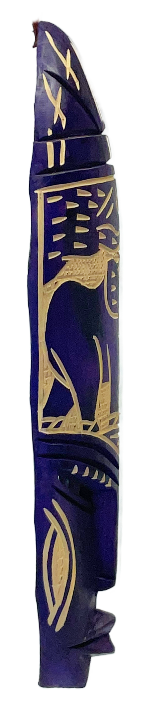 Side view of a Purple Hand carved Nigerian Sculpture