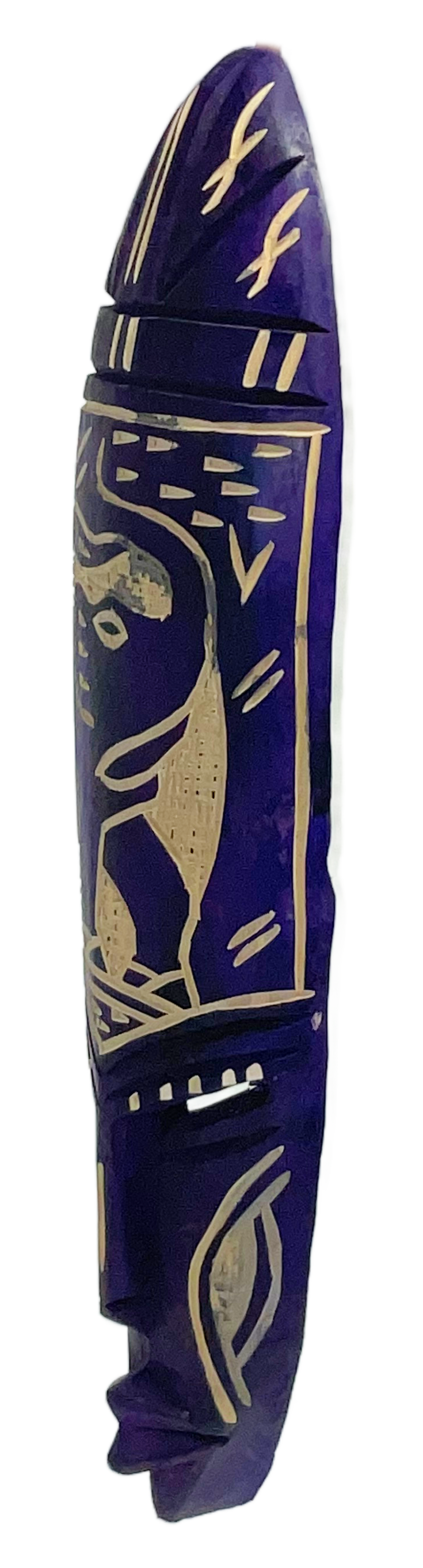 Right side view of a Purple Hand carved African Sculpture