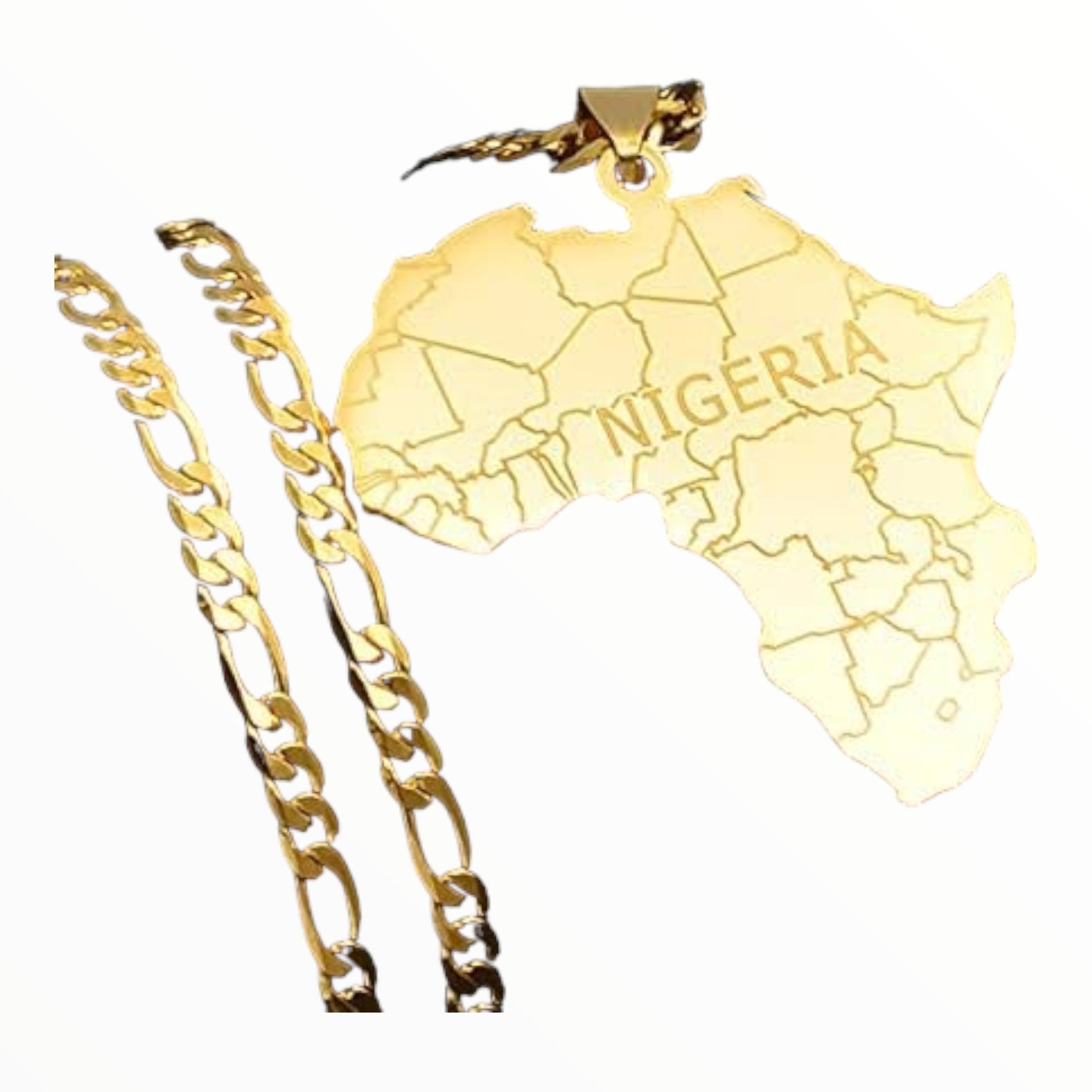 Africa Map With Nigeria Pendant Necklace (Gold)