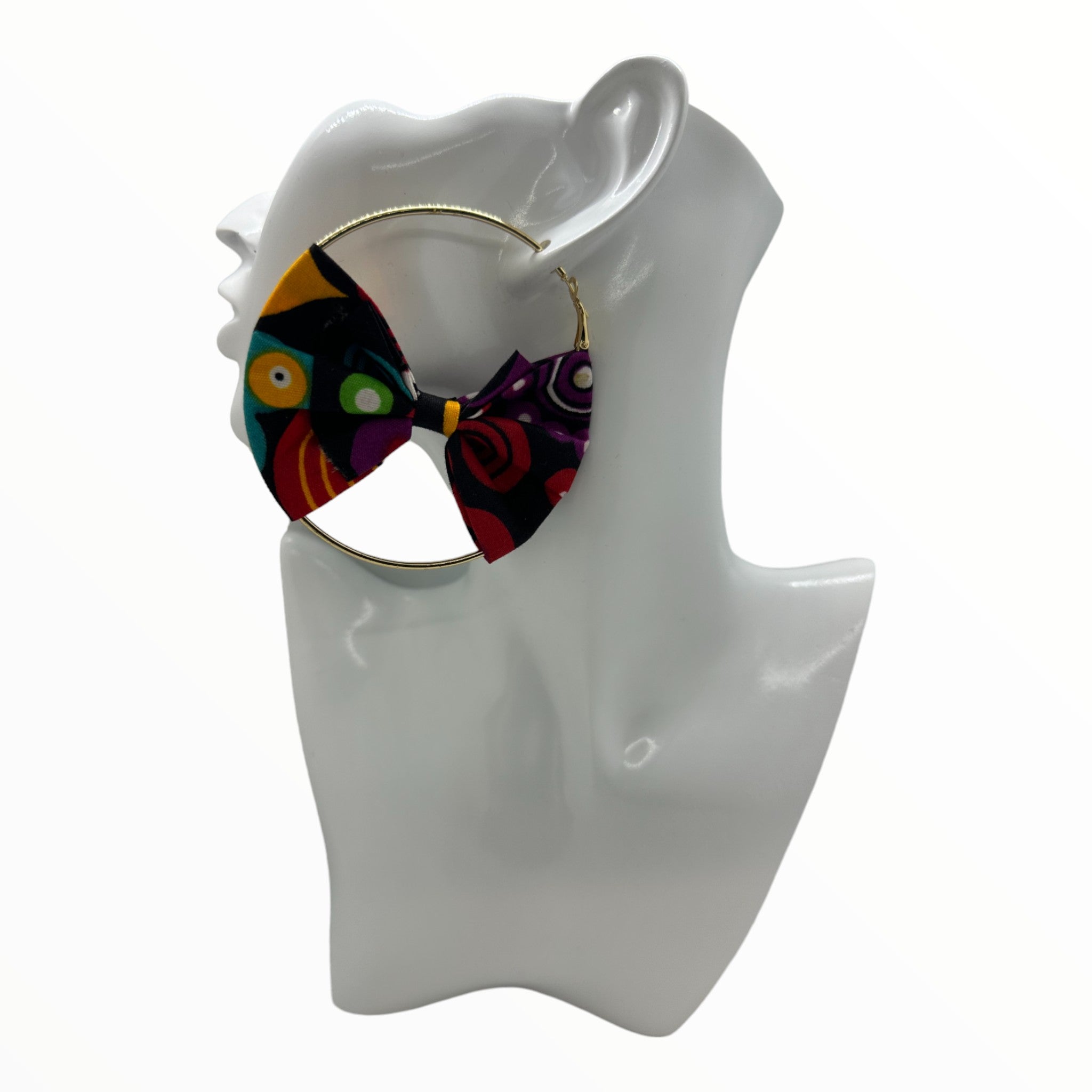 Ankara Bow Circle Earring (Multicolor With Purple)