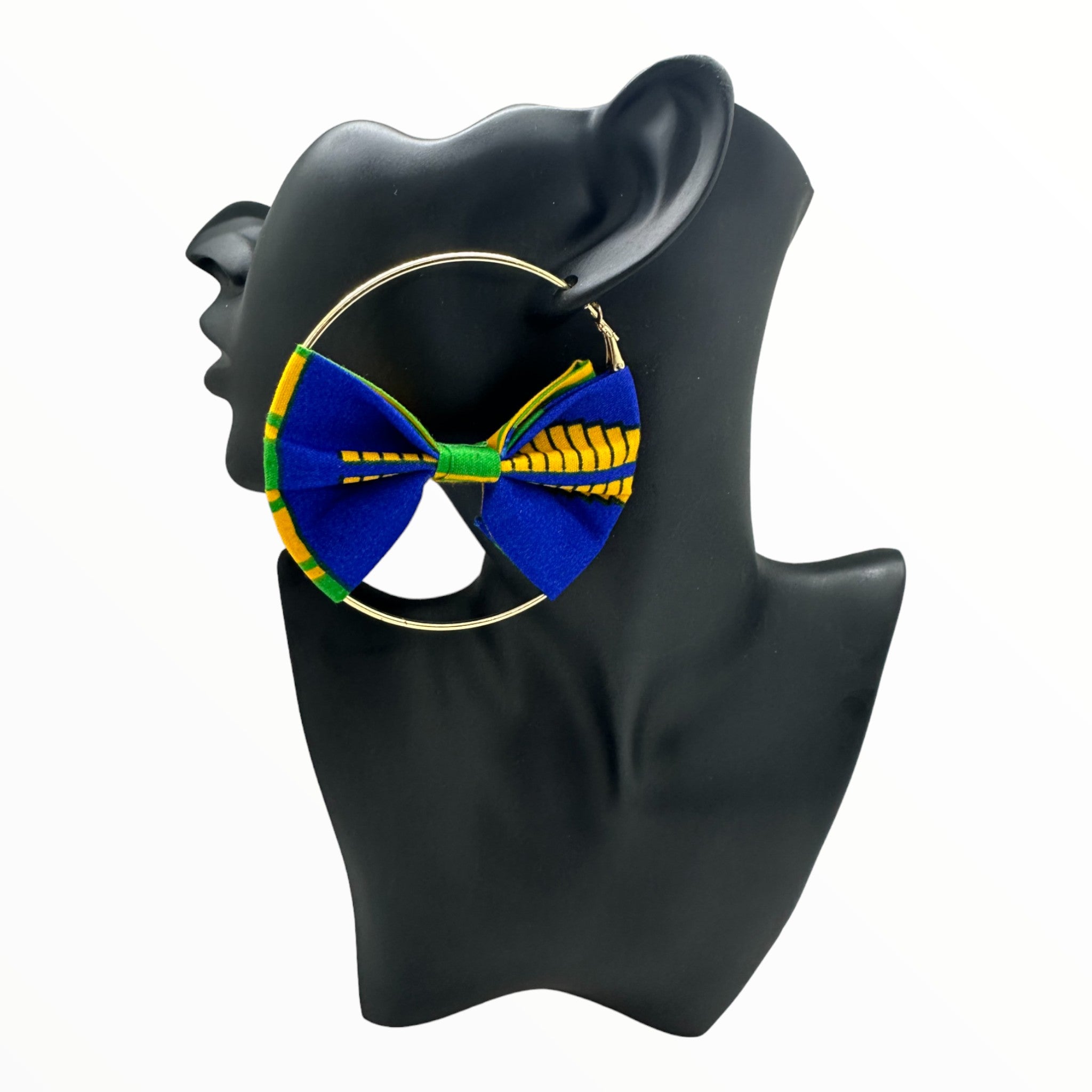 Ankara Bow Circle Earring (Blue and Yellow)