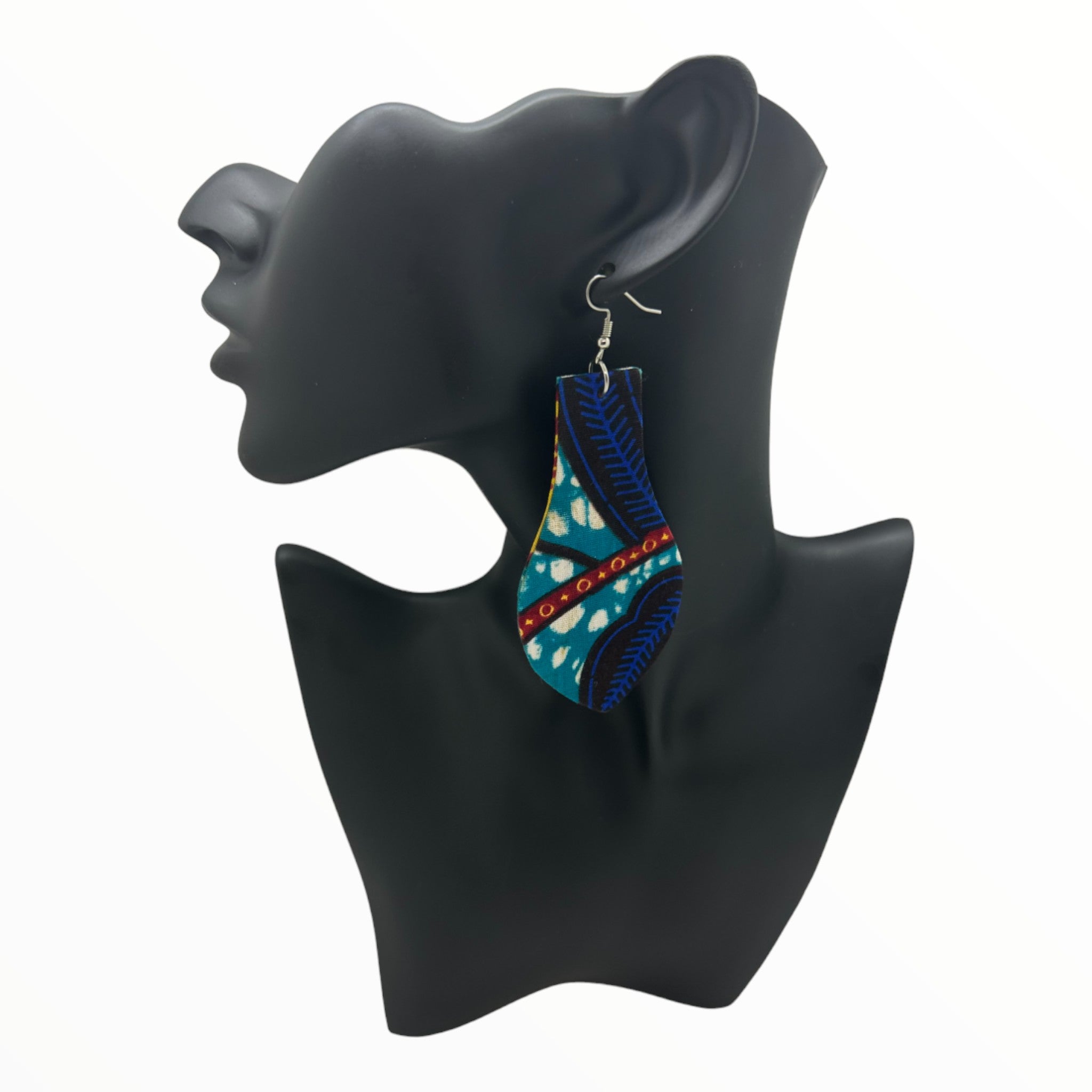 Afrocentric Ankara Fabric Earrings- Light Bulb Shape (Turquoise, Blue, Orange, Red)