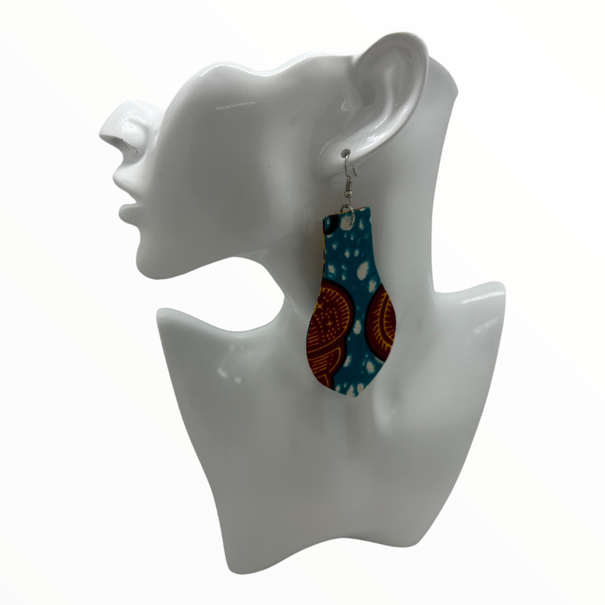 Afrocentric Ankara Fabric Earrings- Light Bulb Shape (Turquoise, Blue, Orange, Red)