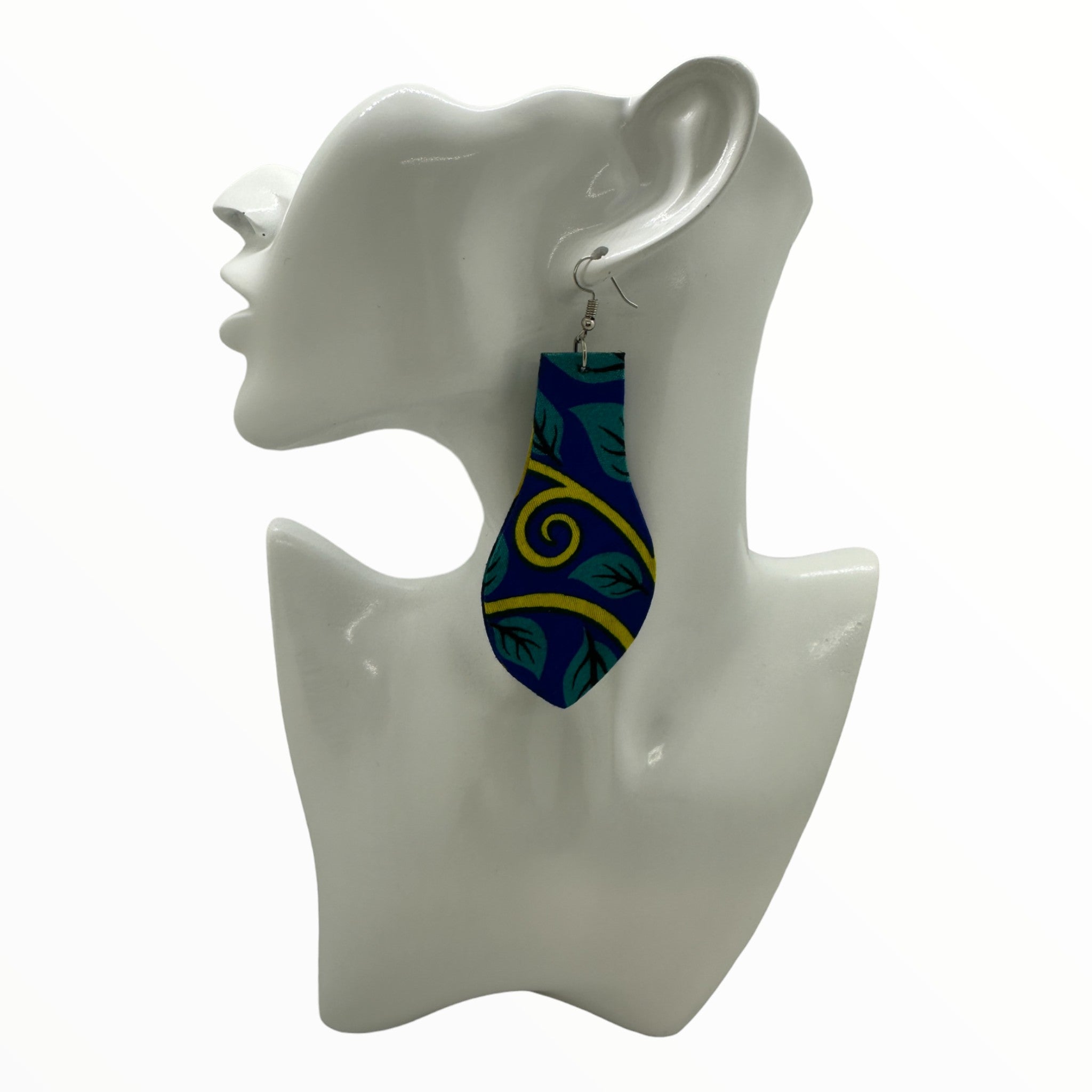 Afrocentric Ankara Fabric Earrings- Light Bulb Shape (Turquoise, Blue, Yellow)