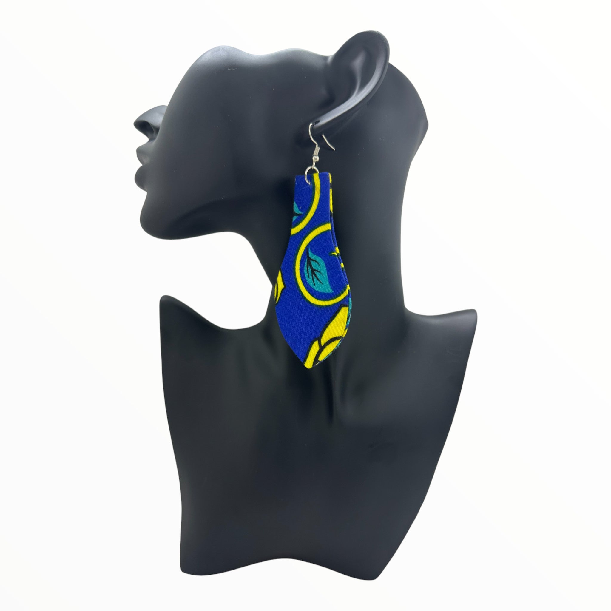 Afrocentric Ankara Fabric Earrings- Light Bulb Shape (Turquoise, Blue, Yellow)