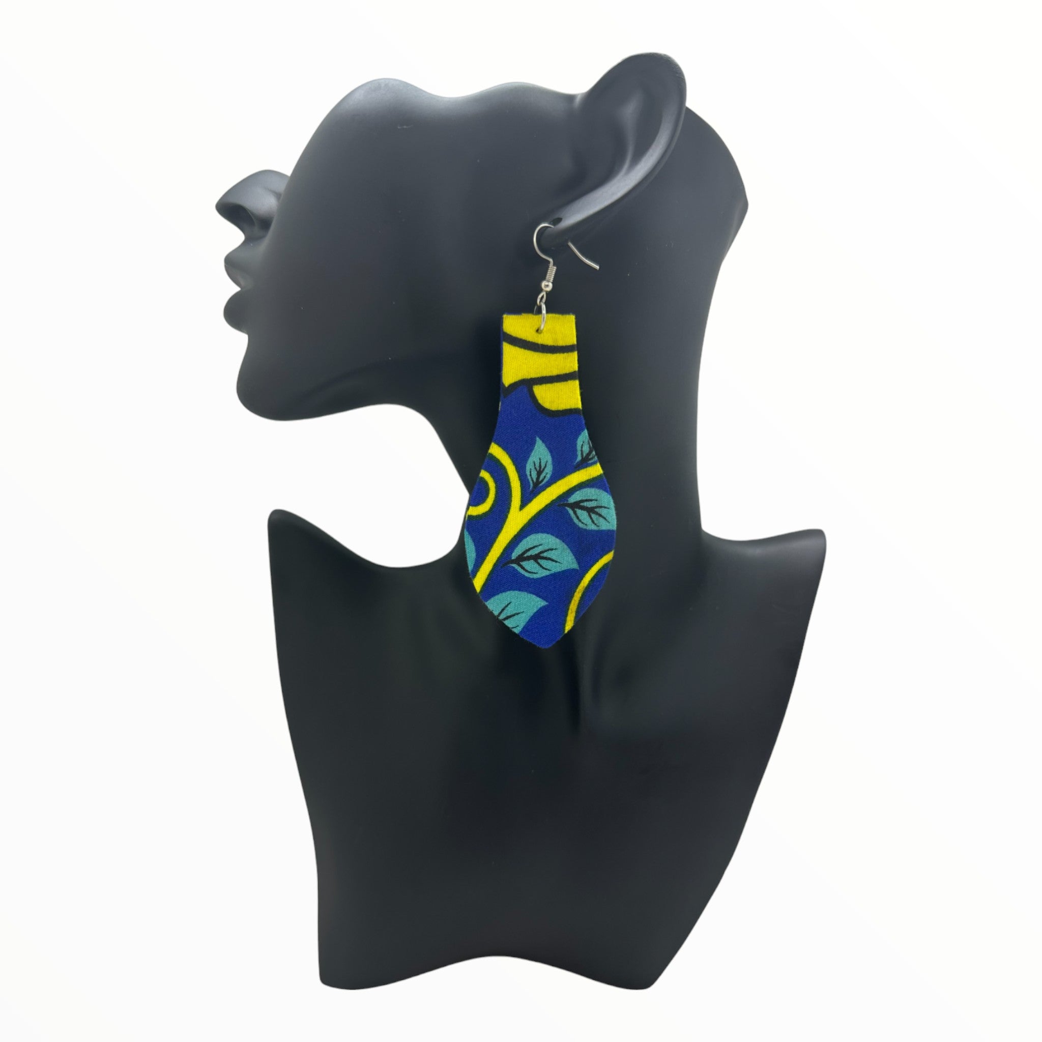 Afrocentric Ankara Fabric Earrings- Light Bulb Shape (Turquoise, Blue, Yellow)