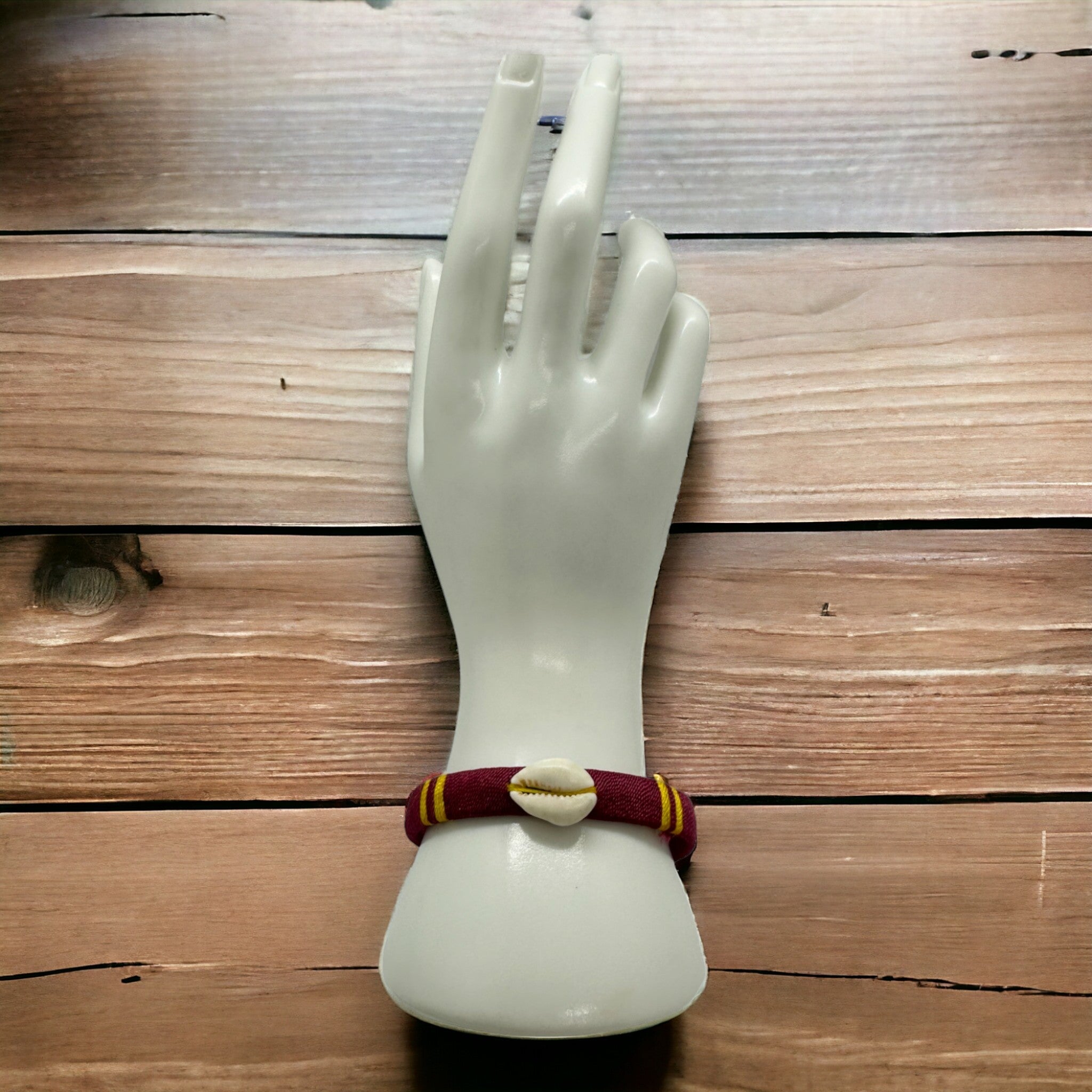 Cowry Shells Leather Bracelet (Wine and Yellow)