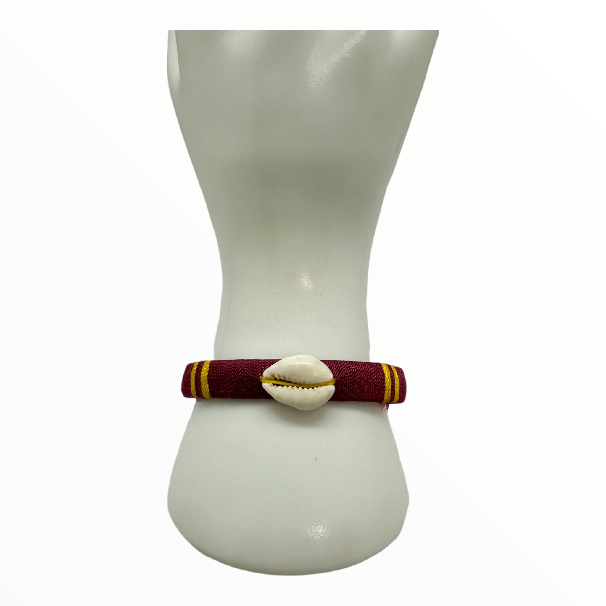 Cowry Shells Leather Bracelet (Wine and Yellow)