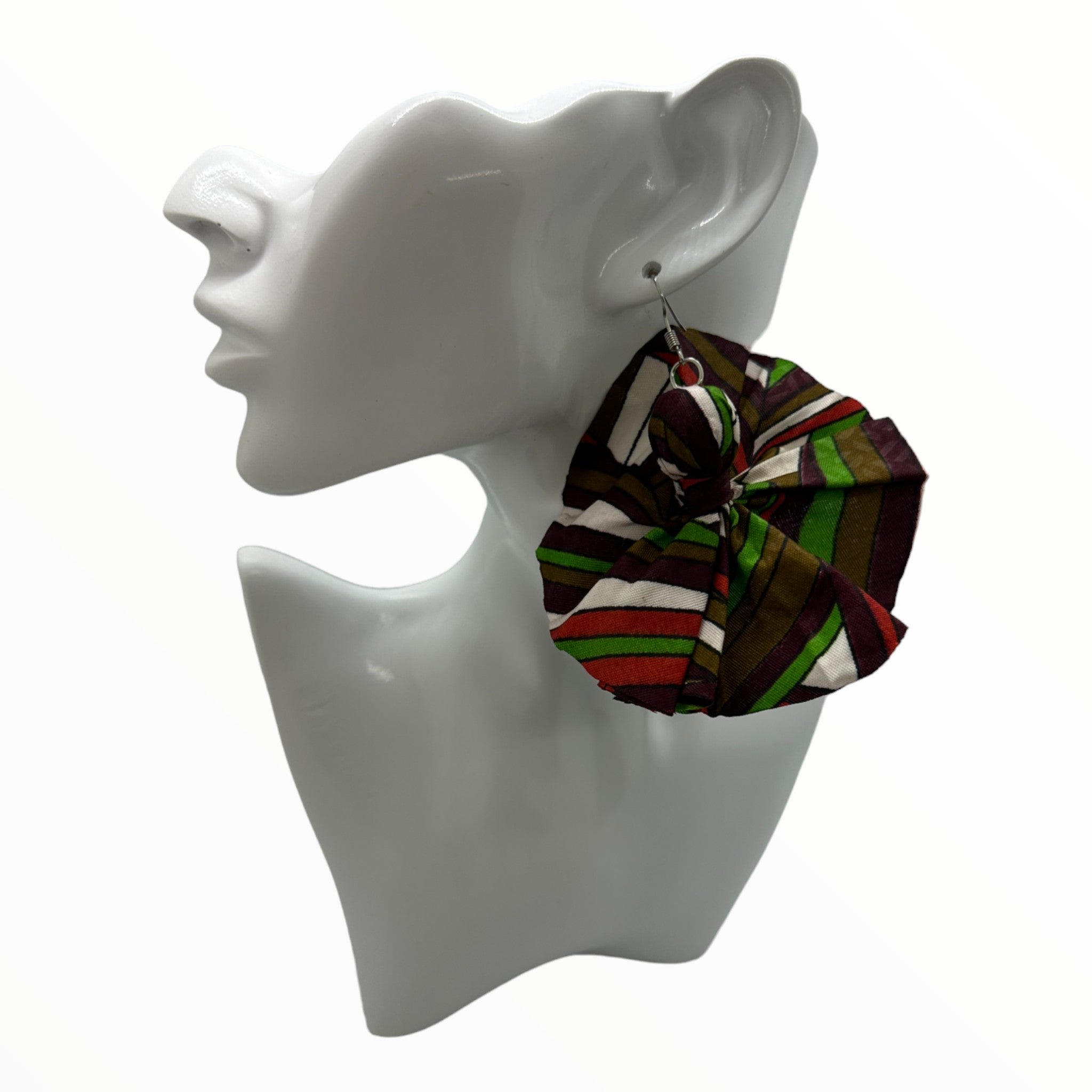Afrocentric Ankara Fabric Earrings Flare (Multicolor-Wine)