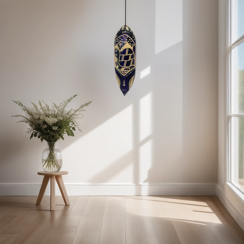 An African Hand Carved Sculpture called Tortoise hung on a wall