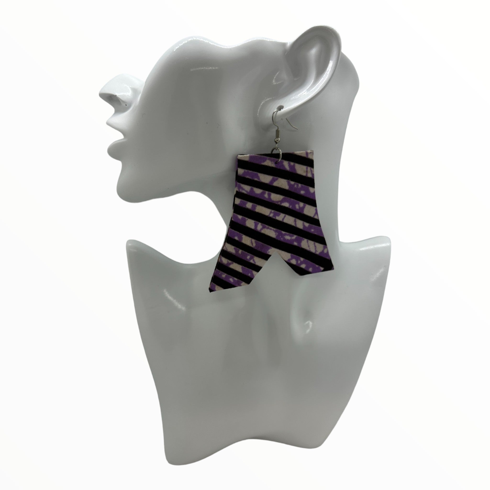 Afrocentric Ankara Fabric Earrings- Upside down V-Neck  Shape (Purple)