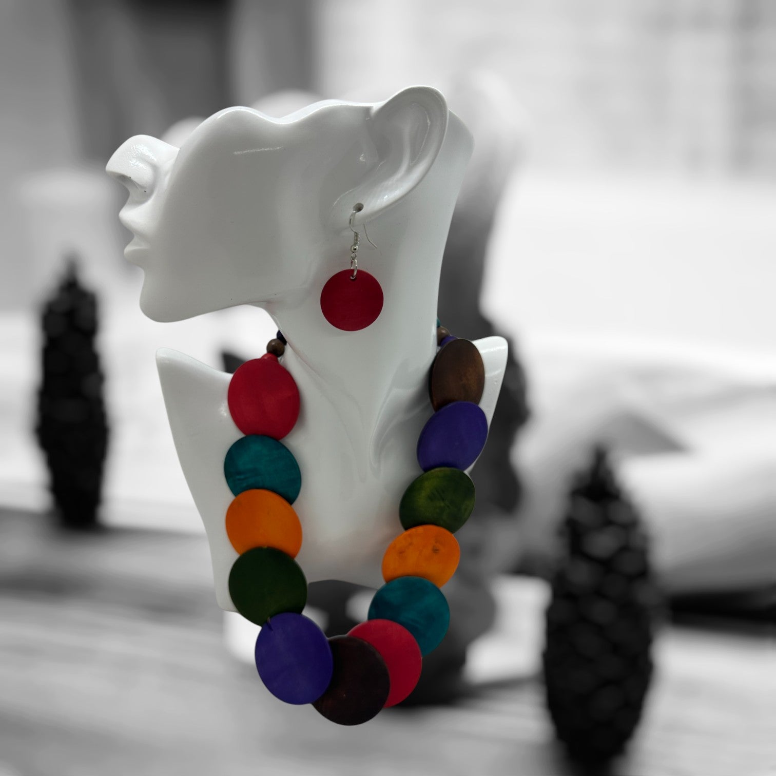 Multi Color Earring and Necklace Set (Wooden)