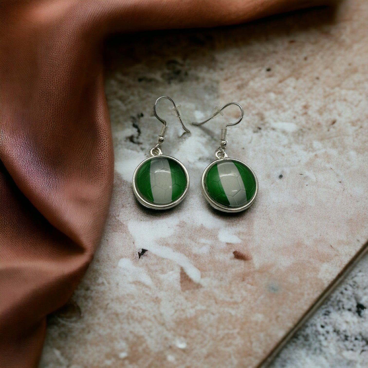 Nigerian Flag Football Earrings (Silver Plated)