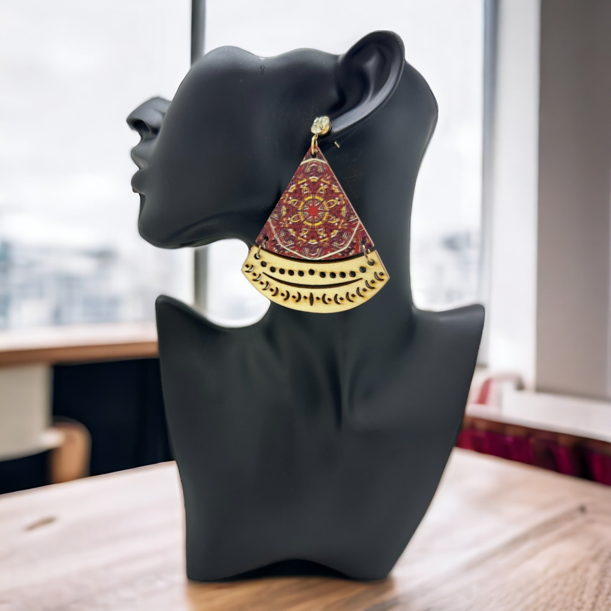 Afrocentric Floral Triangular Earrings (Cream)