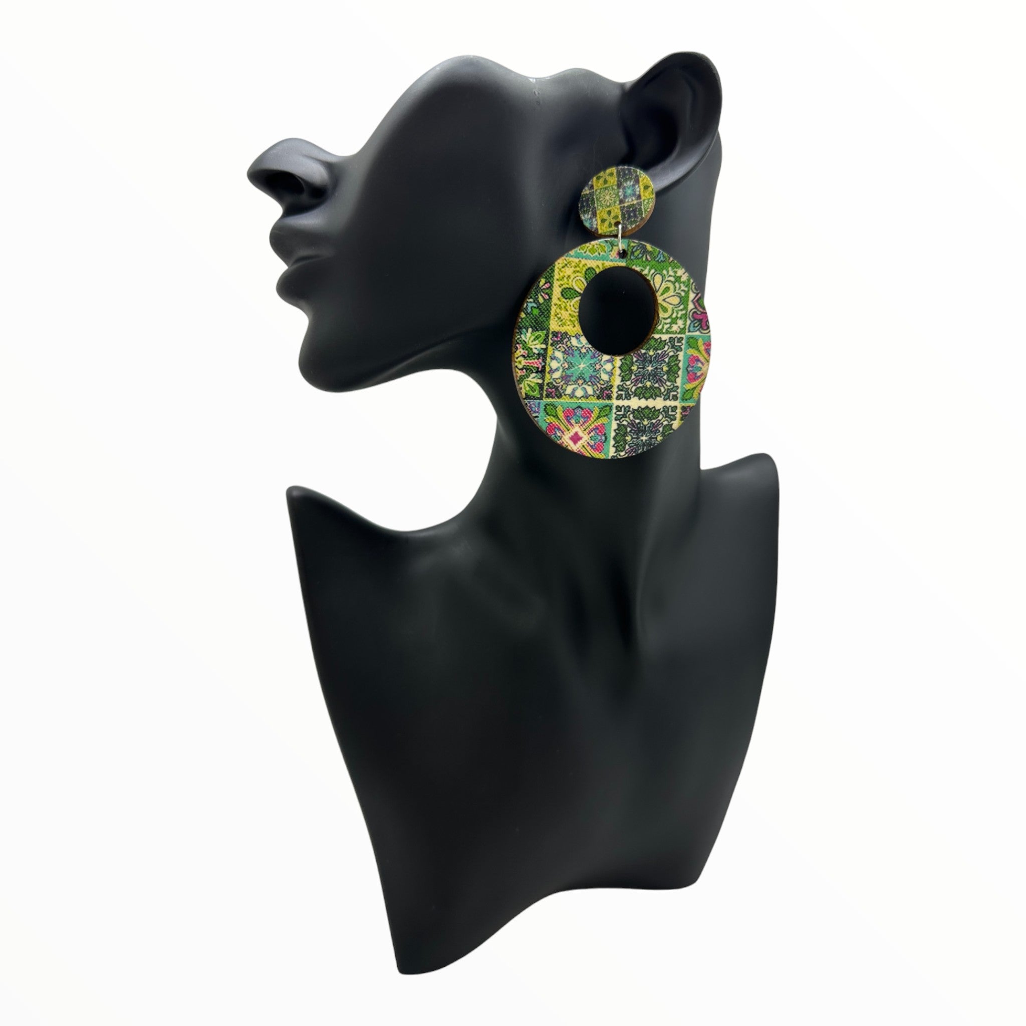 Afrocentric Floral Circle Earrings (Green)