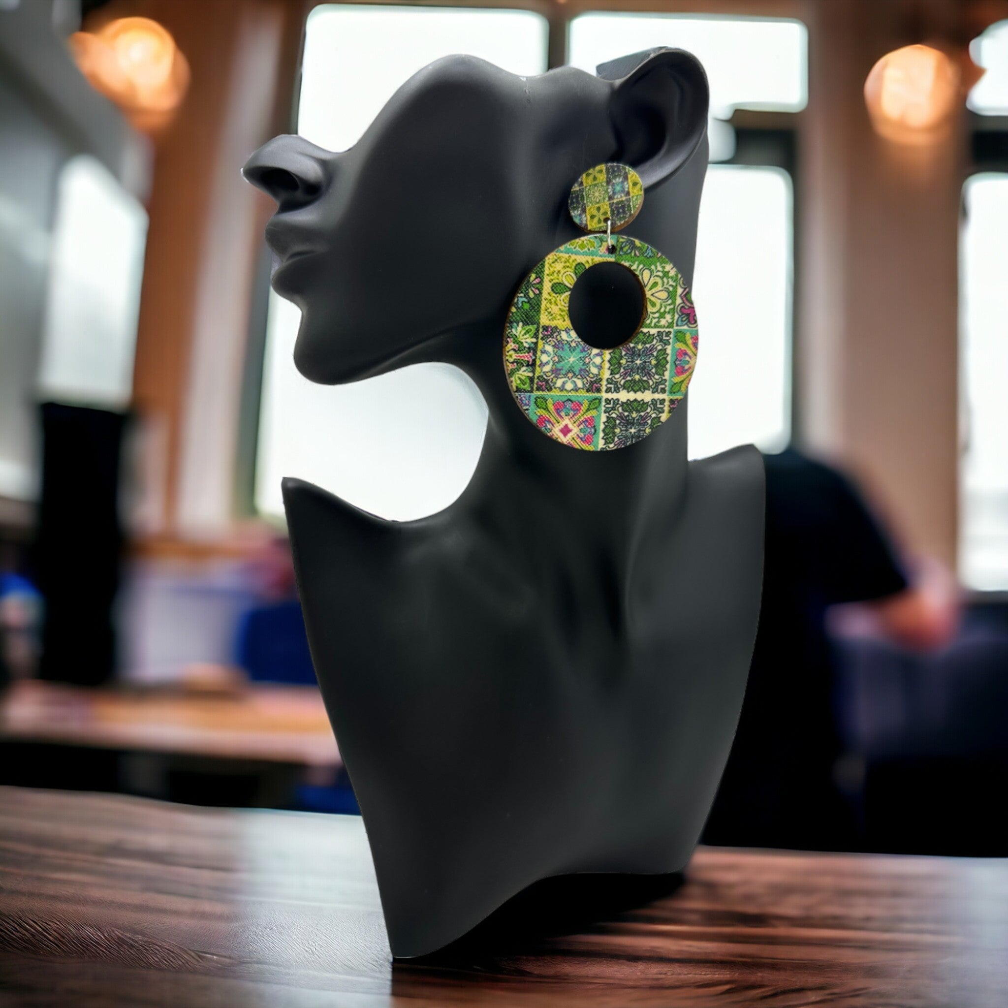 Afrocentric Floral Circle Earrings (Green)