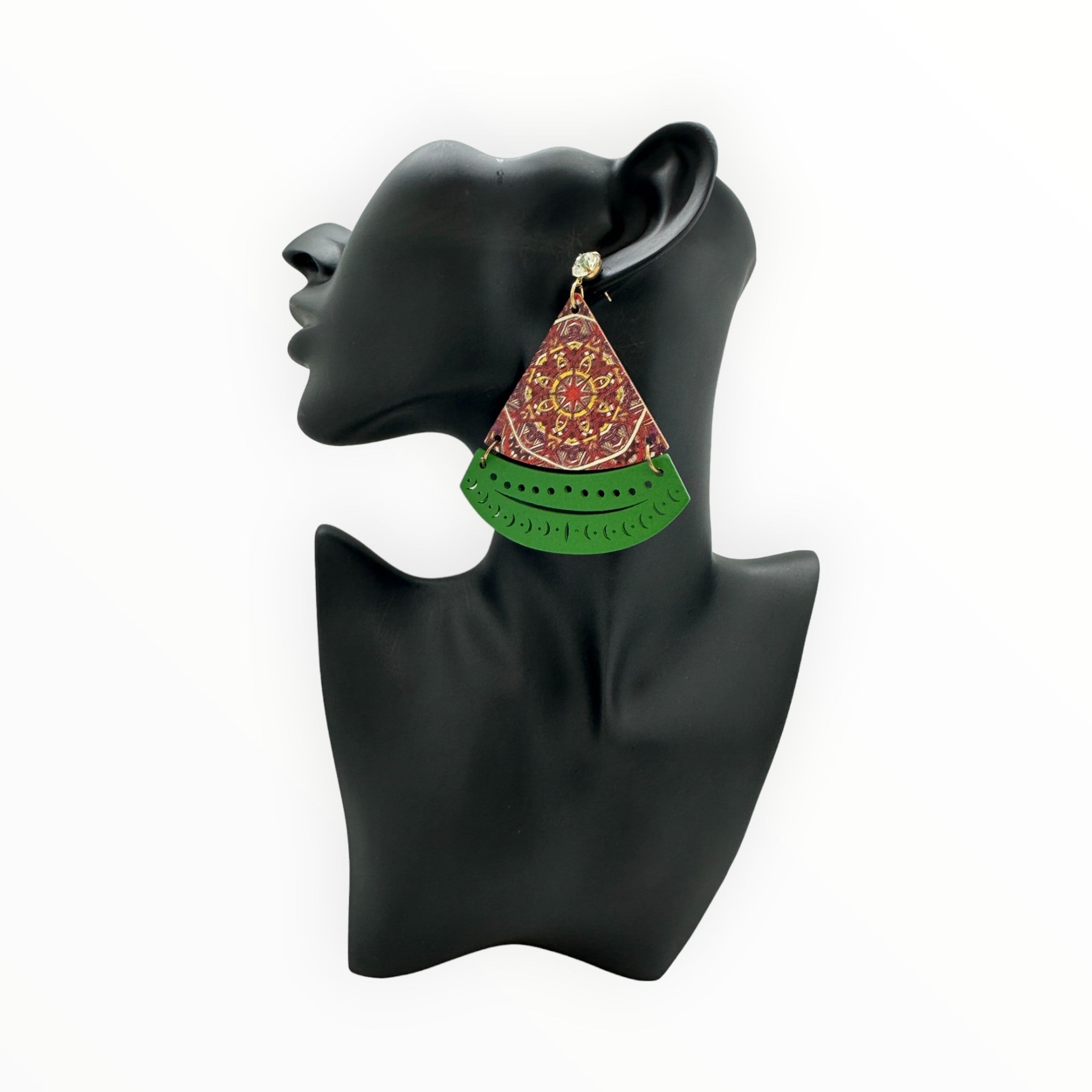 Afrocentric Floral Triangular Earrings (Green)