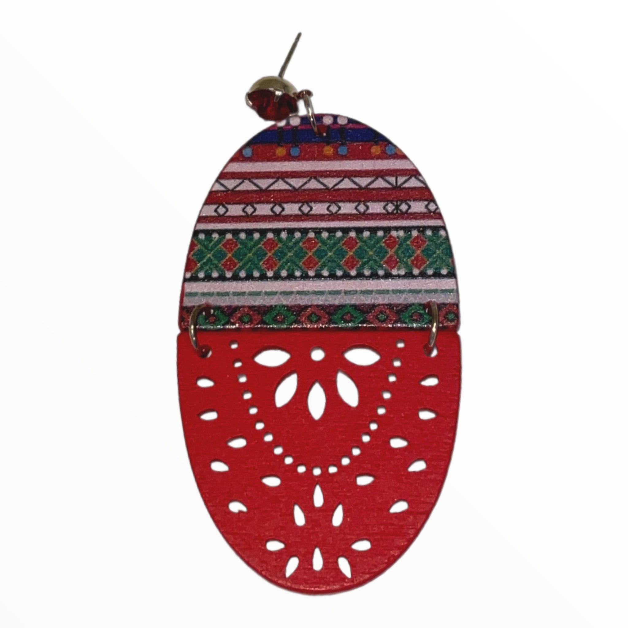 Afrocentric Oval Shape Earrings (Red)