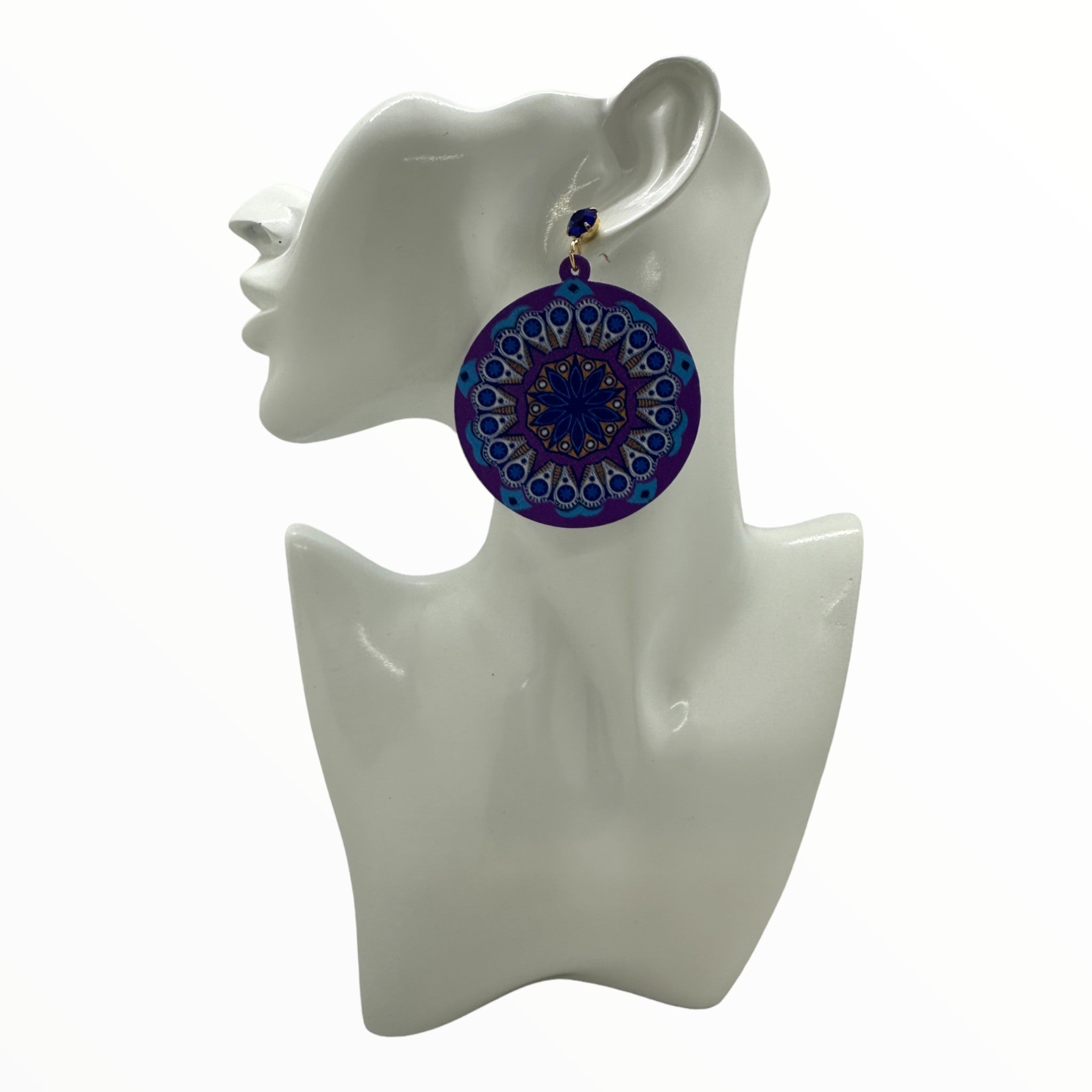 Afrocentric Floral Round Earrings (Blue)
