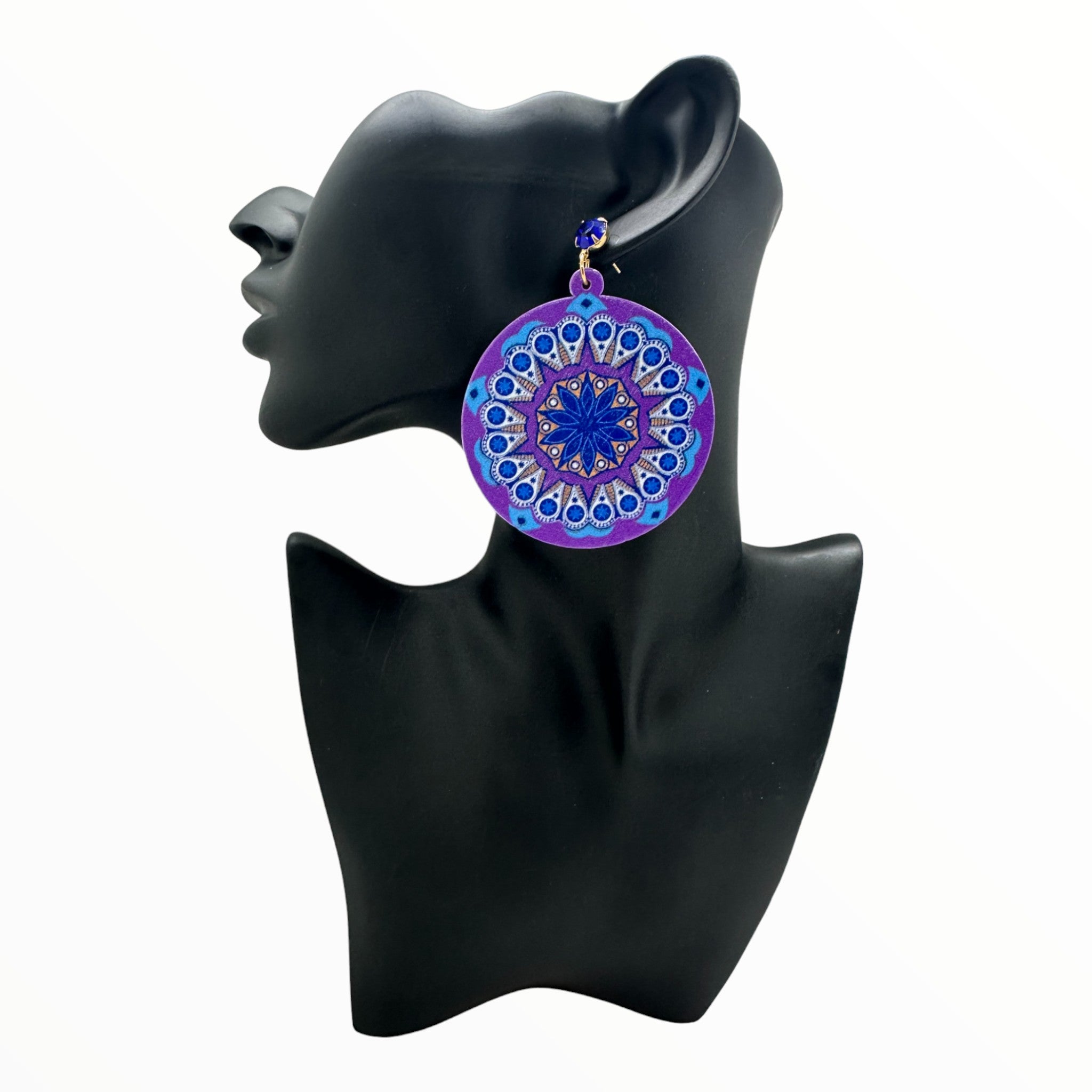 Afrocentric Floral Round Earrings (Blue)