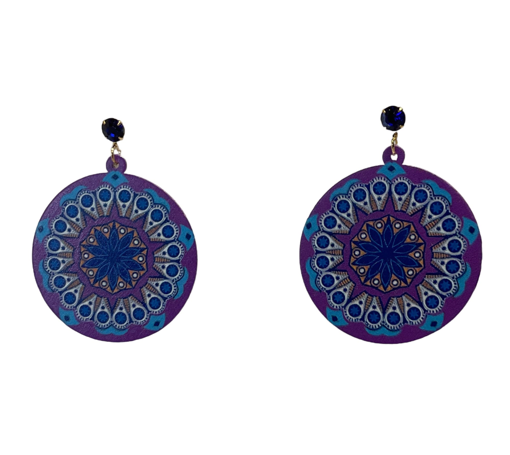 Afrocentric Floral Round Earrings (Blue)