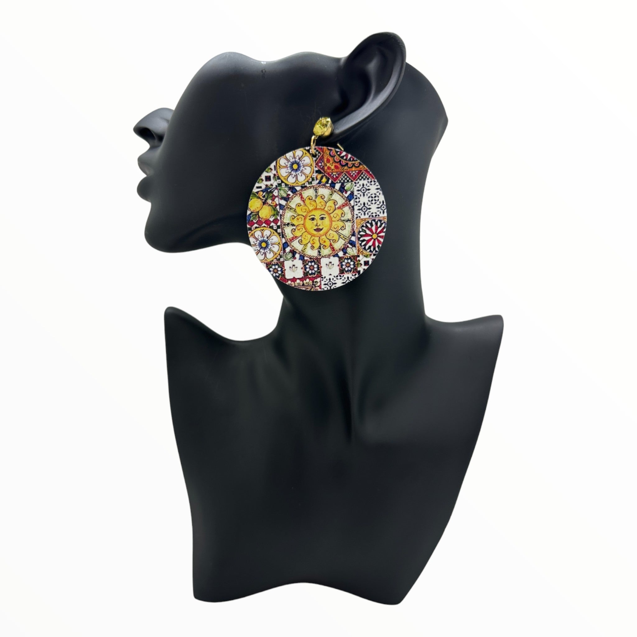 Afrocentric Floral Round Earrings (Sun)