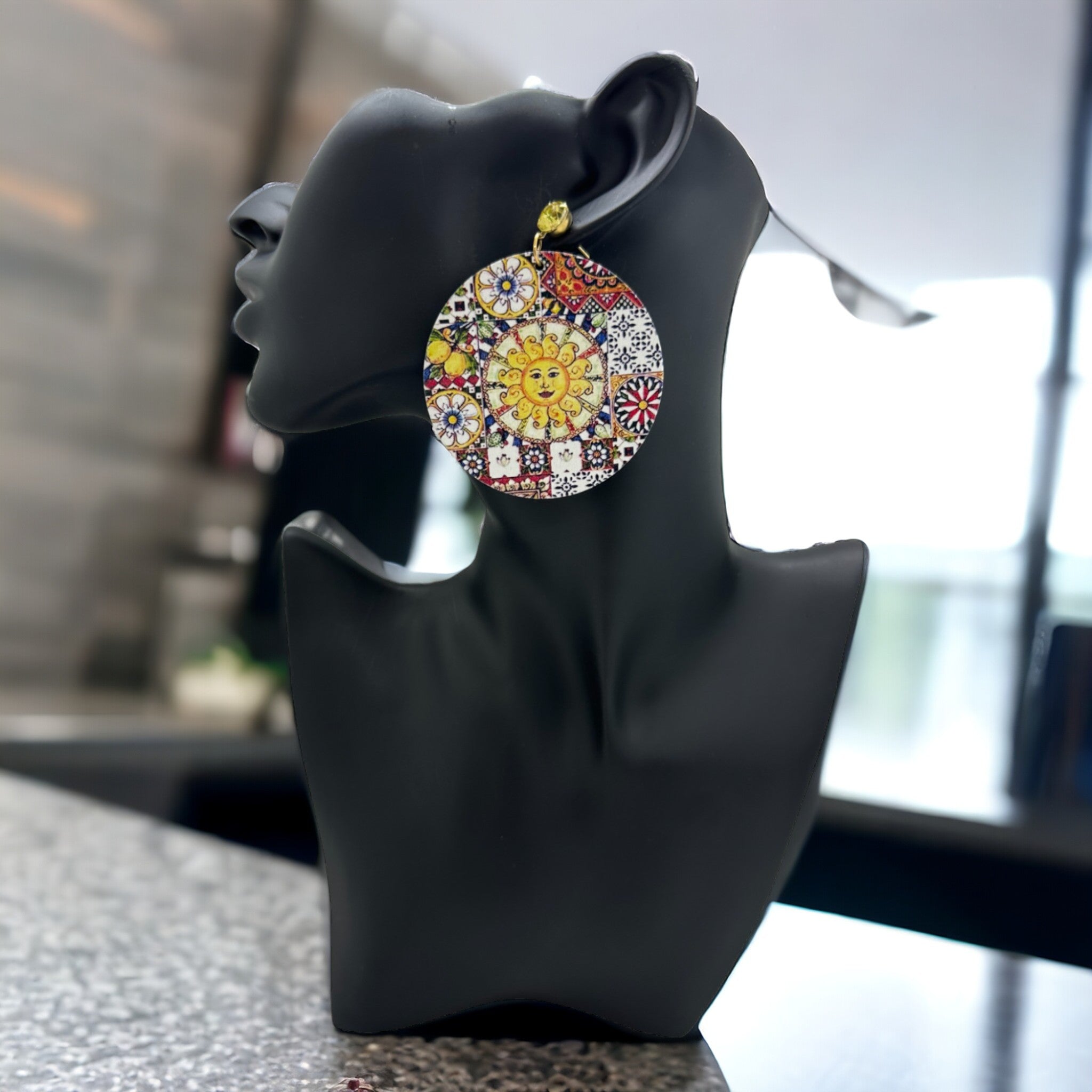Afrocentric Floral Round Earrings (Sun)