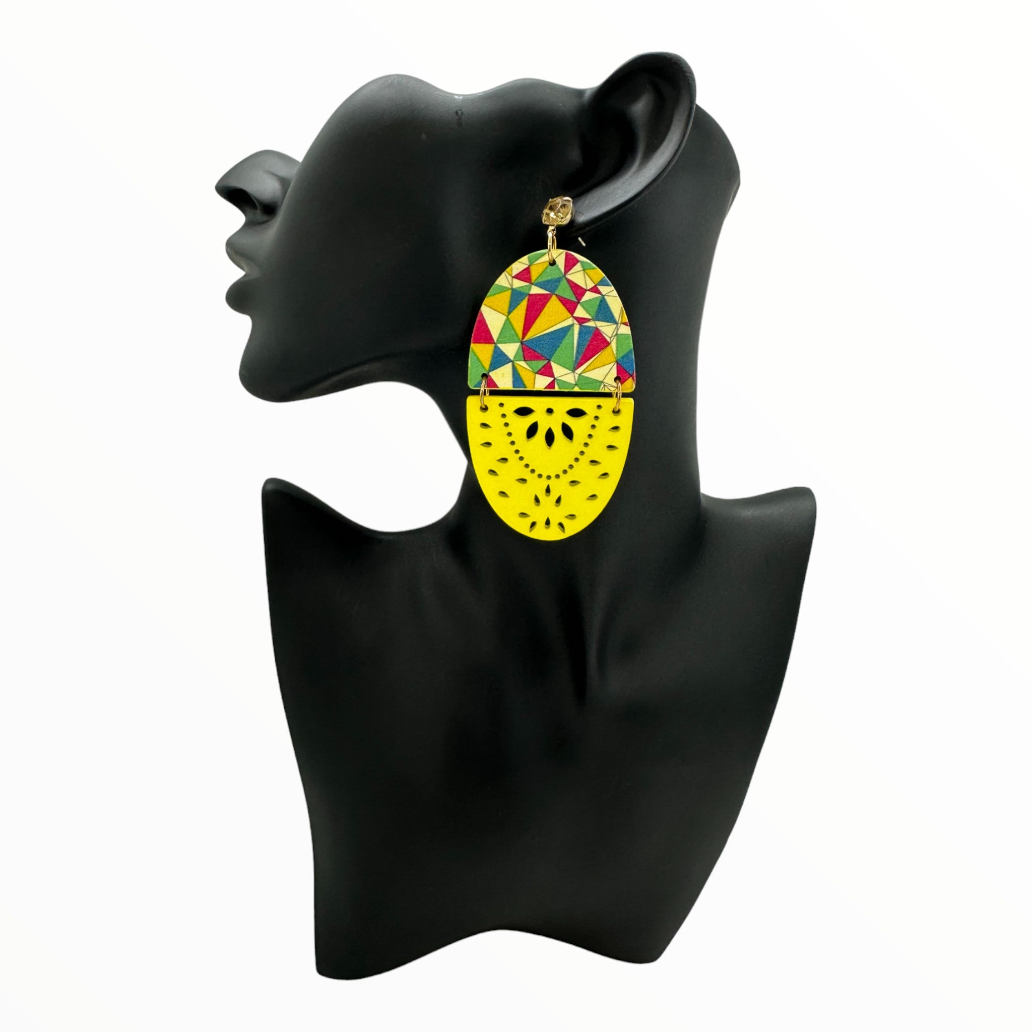 Afrocentric Oval Shape Earrings (Yellow)