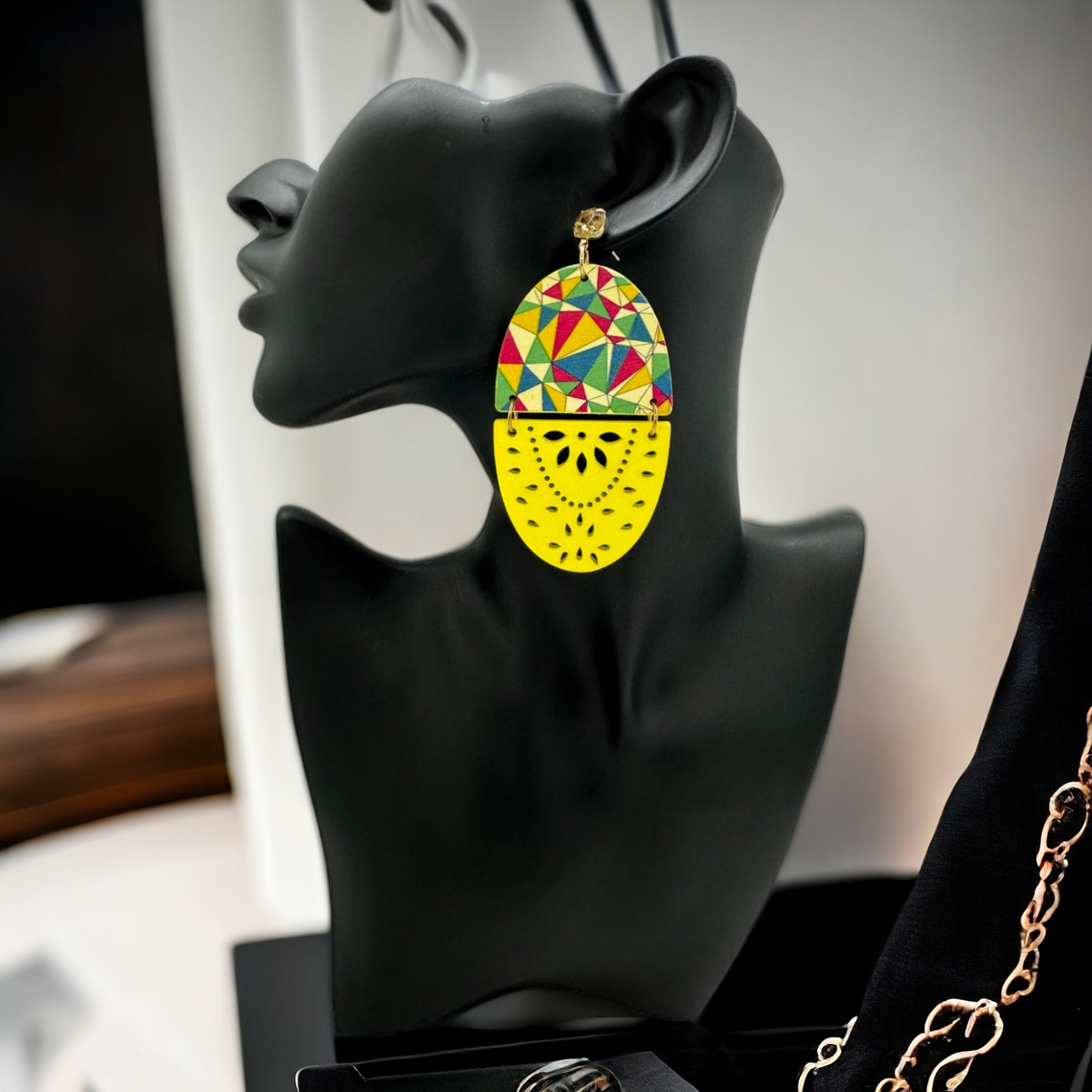 Afrocentric Oval Shape Earrings (Yellow)