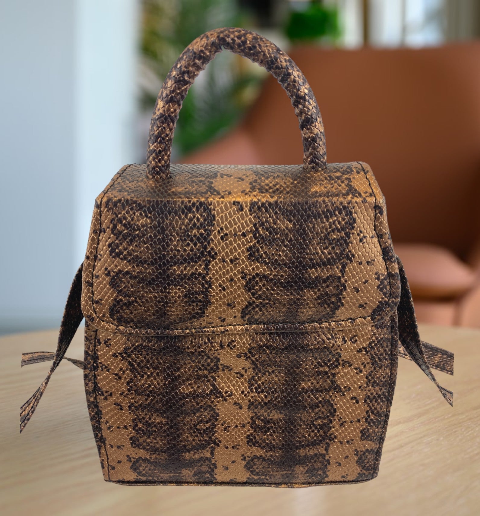 Amber Leather Snakeskin Satchel Bag