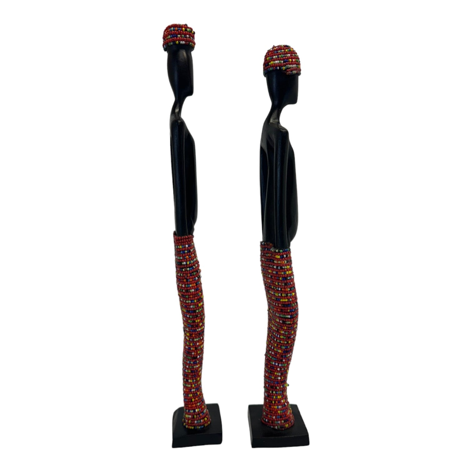 Side view of Standing African wooden Carved and Beaded Sculpture