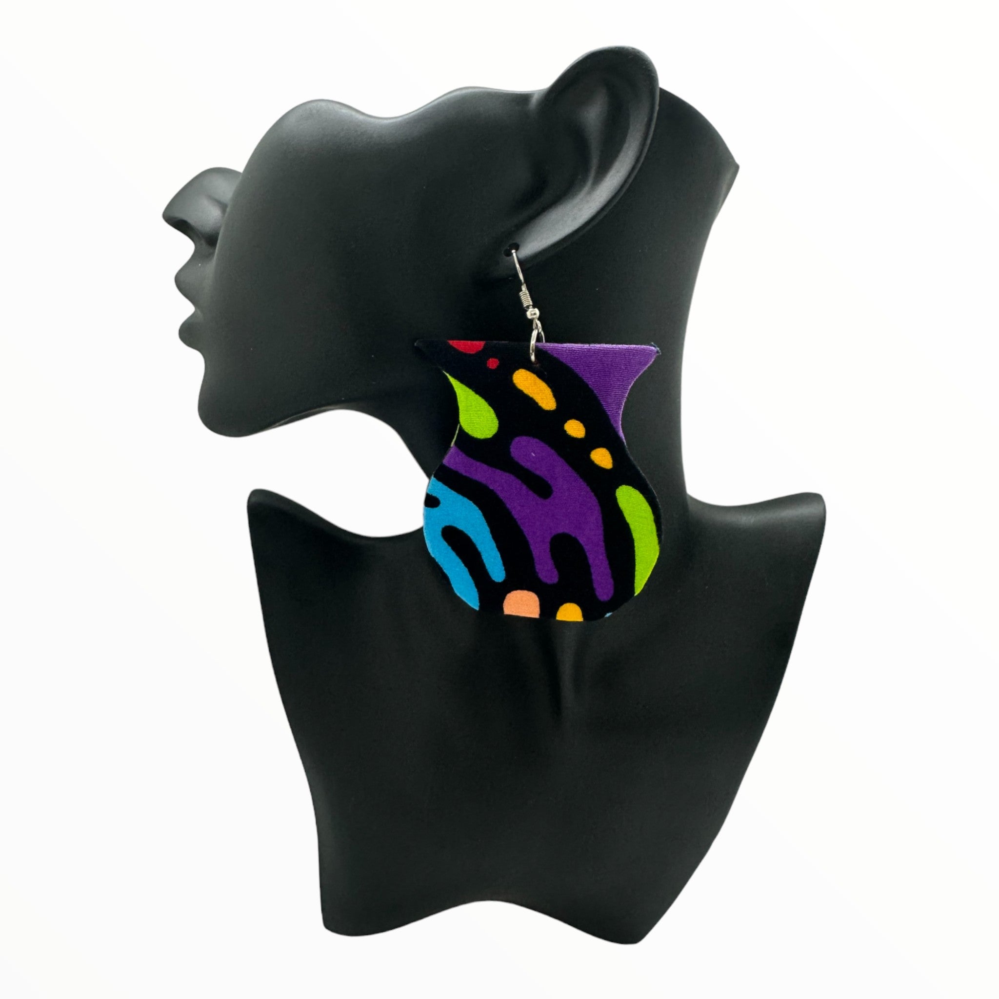 Afrocentric Ankara Fabric Earrings Vase Shape (Multicolor-Orange)