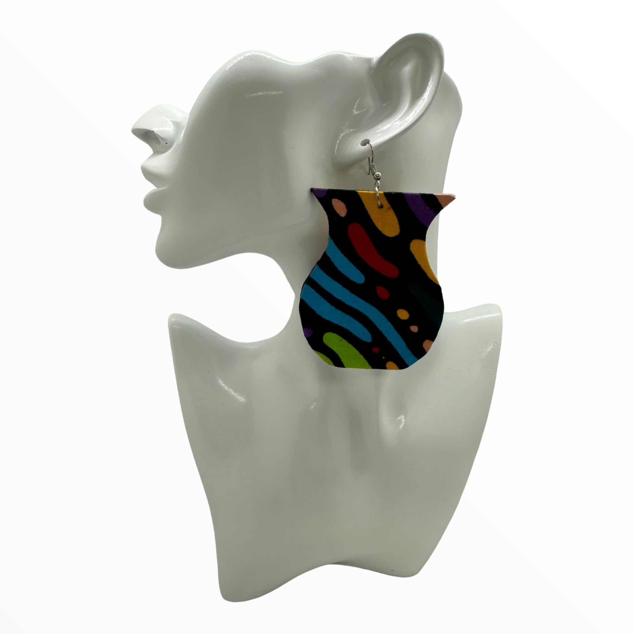 Afrocentric Ankara Fabric Earrings Vase Shape (Multicolor-Orange)