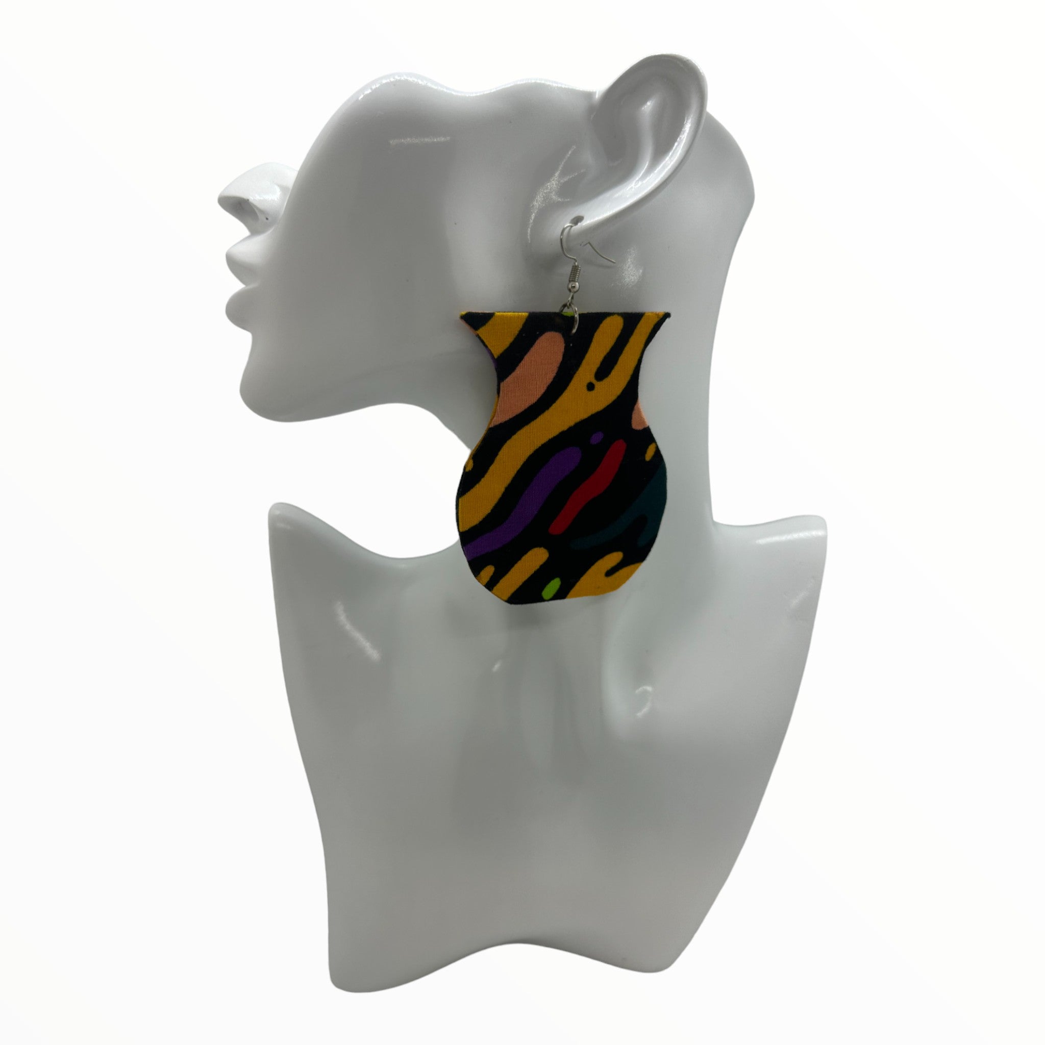 Afrocentric Ankara Fabric Earrings Vase Shape (Multicolor-Orange)