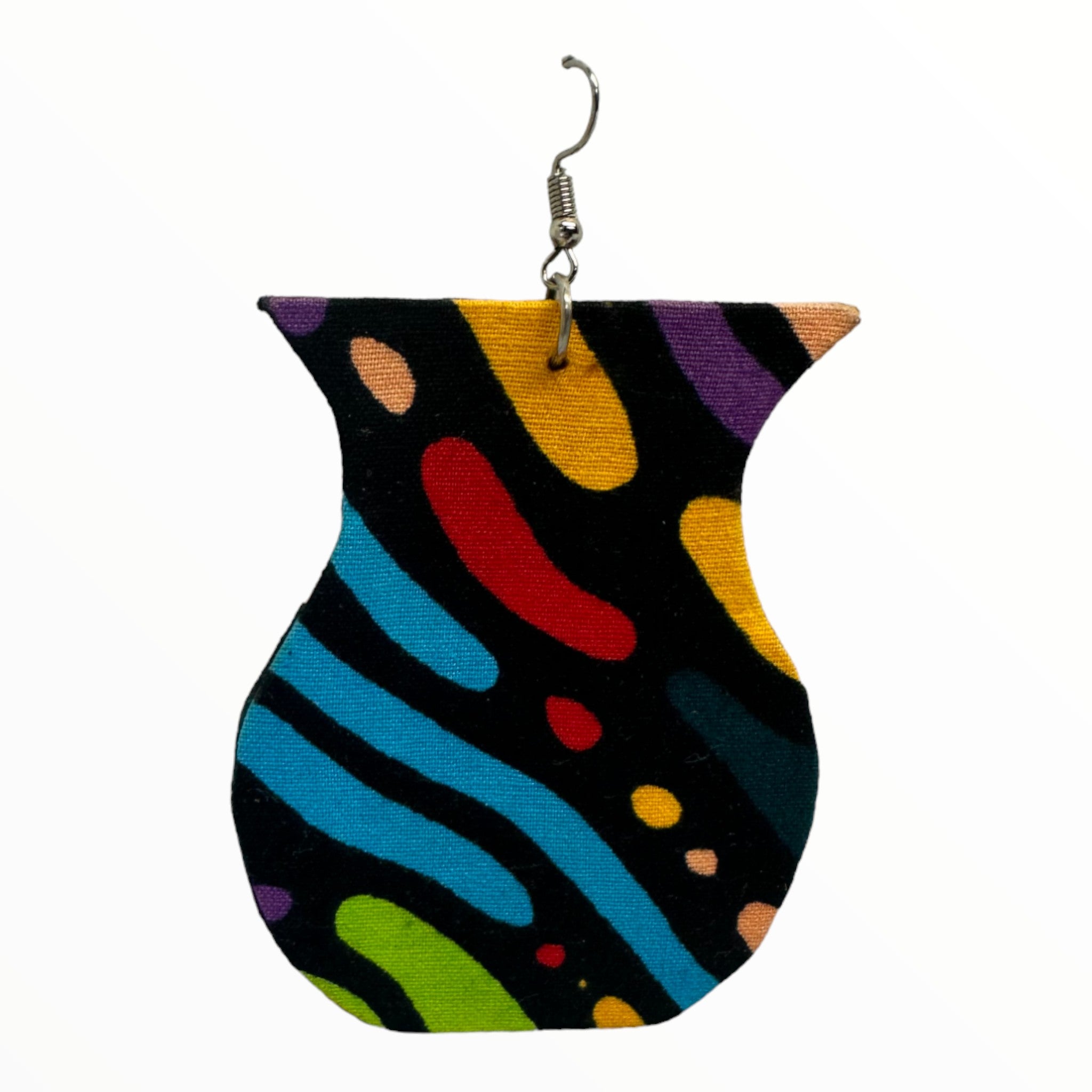 Afrocentric Ankara Fabric Earrings Vase Shape (Multicolor-Orange)