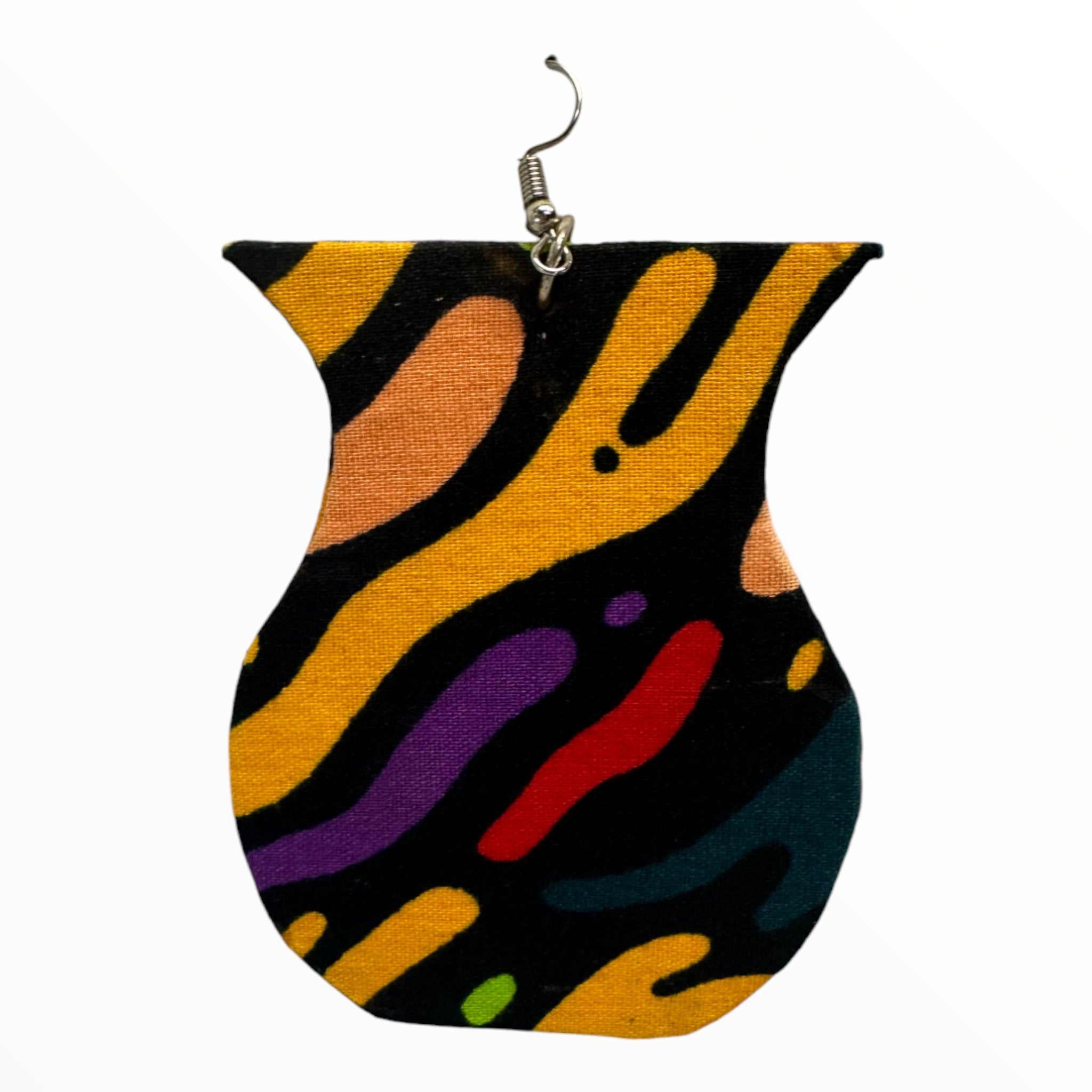 Afrocentric Ankara Fabric Earrings Vase Shape (Multicolor-Orange)