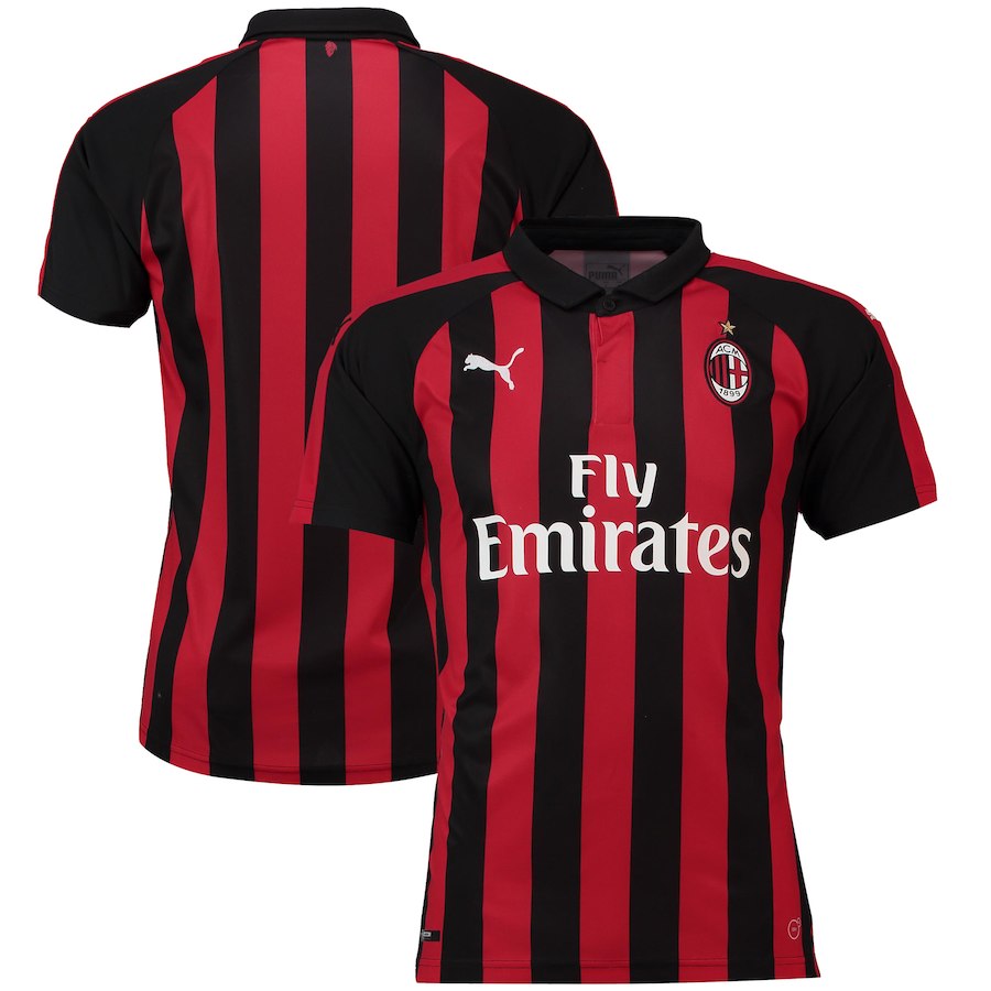 Front and Back view of AC Milan 2018/2019 Home Soccer Jersey