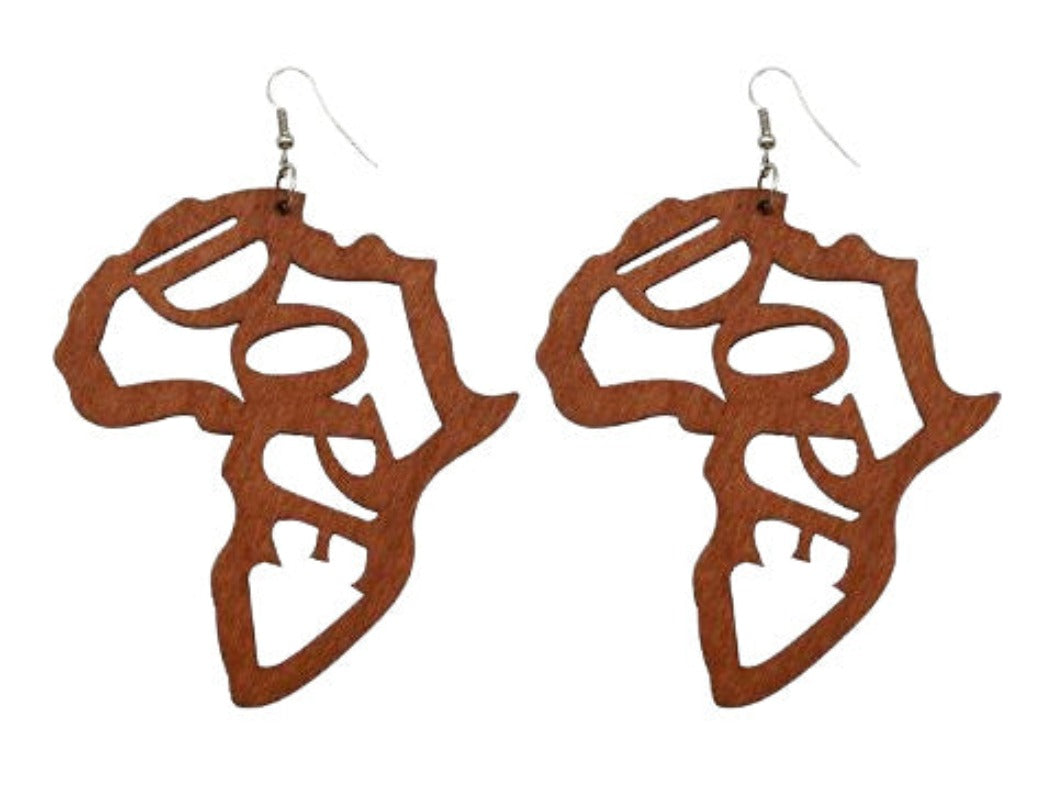 Africa Map-Dope Wooden Drop Earring (Light Wood Color)