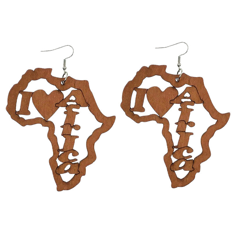 Africa Map-I Love Africa Wooden Drop Earring
