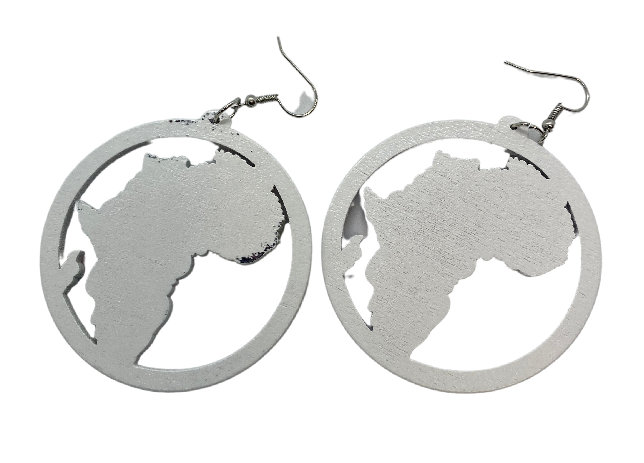 Hollow Africa Map Wooden Drop Earring