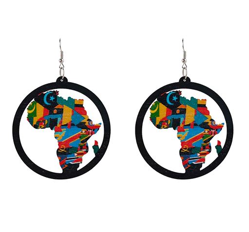 Hollow Africa Map Wooden Drop Earring