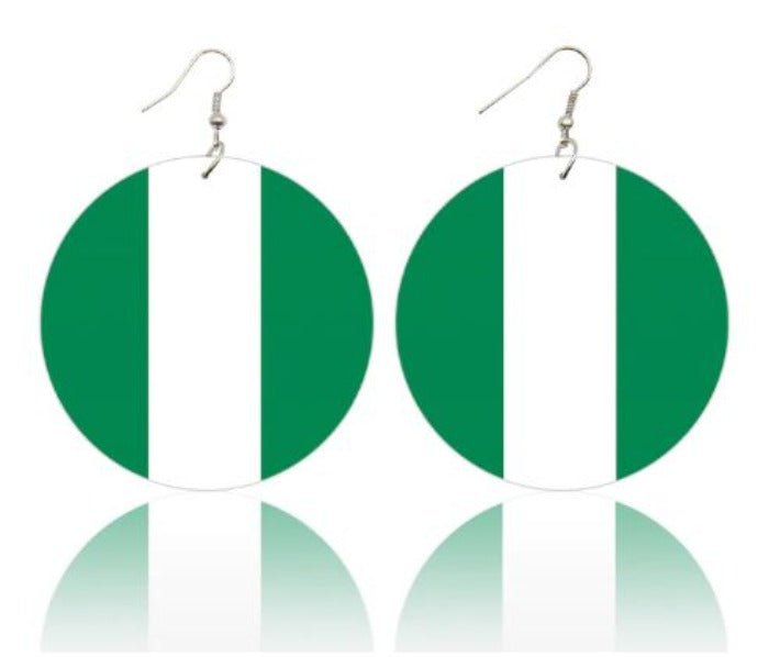 Nigerian Flag Wood Drop Earring (Round)