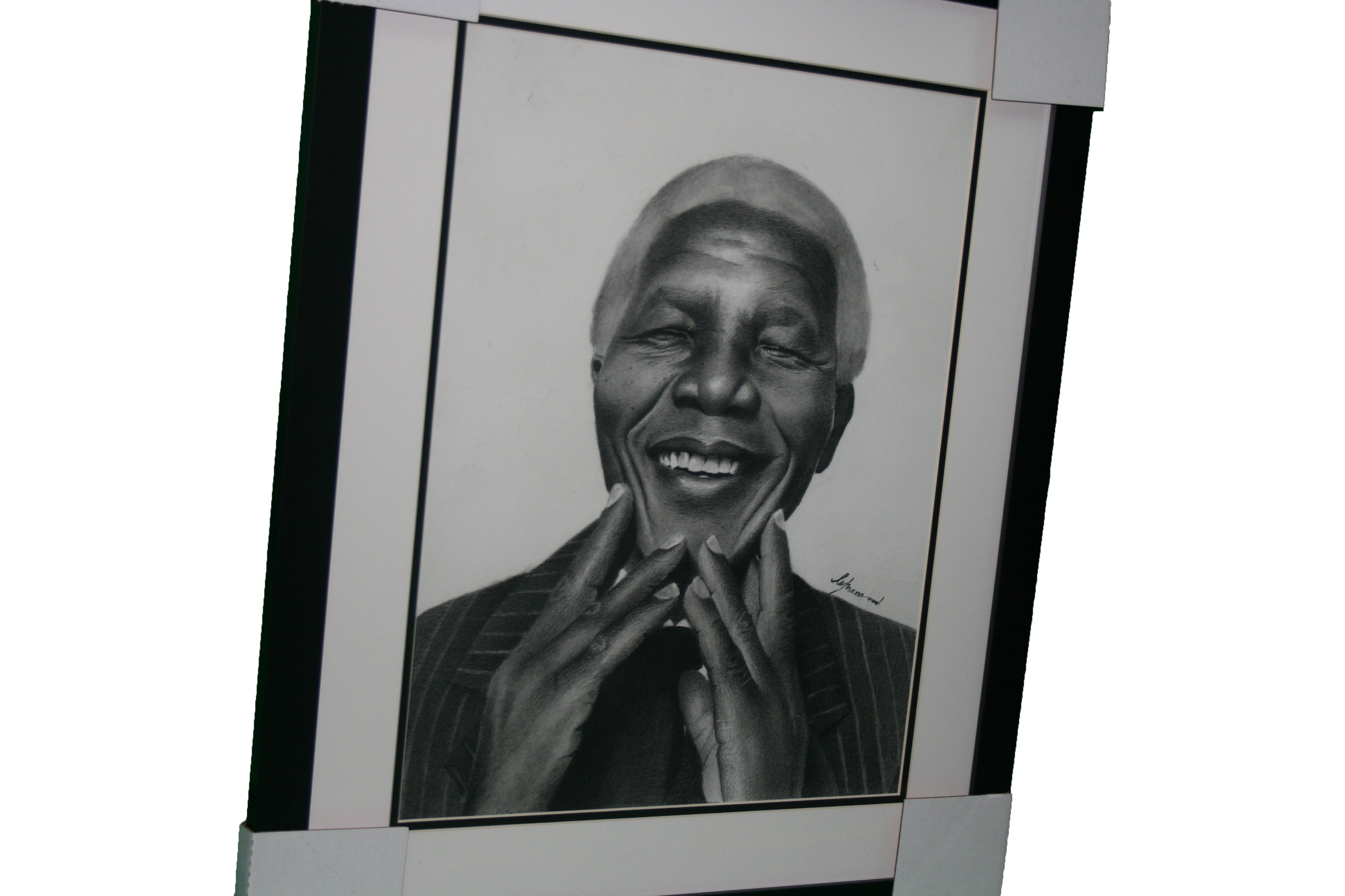 Close up view of A Portrait Painting of Nelson Mandela