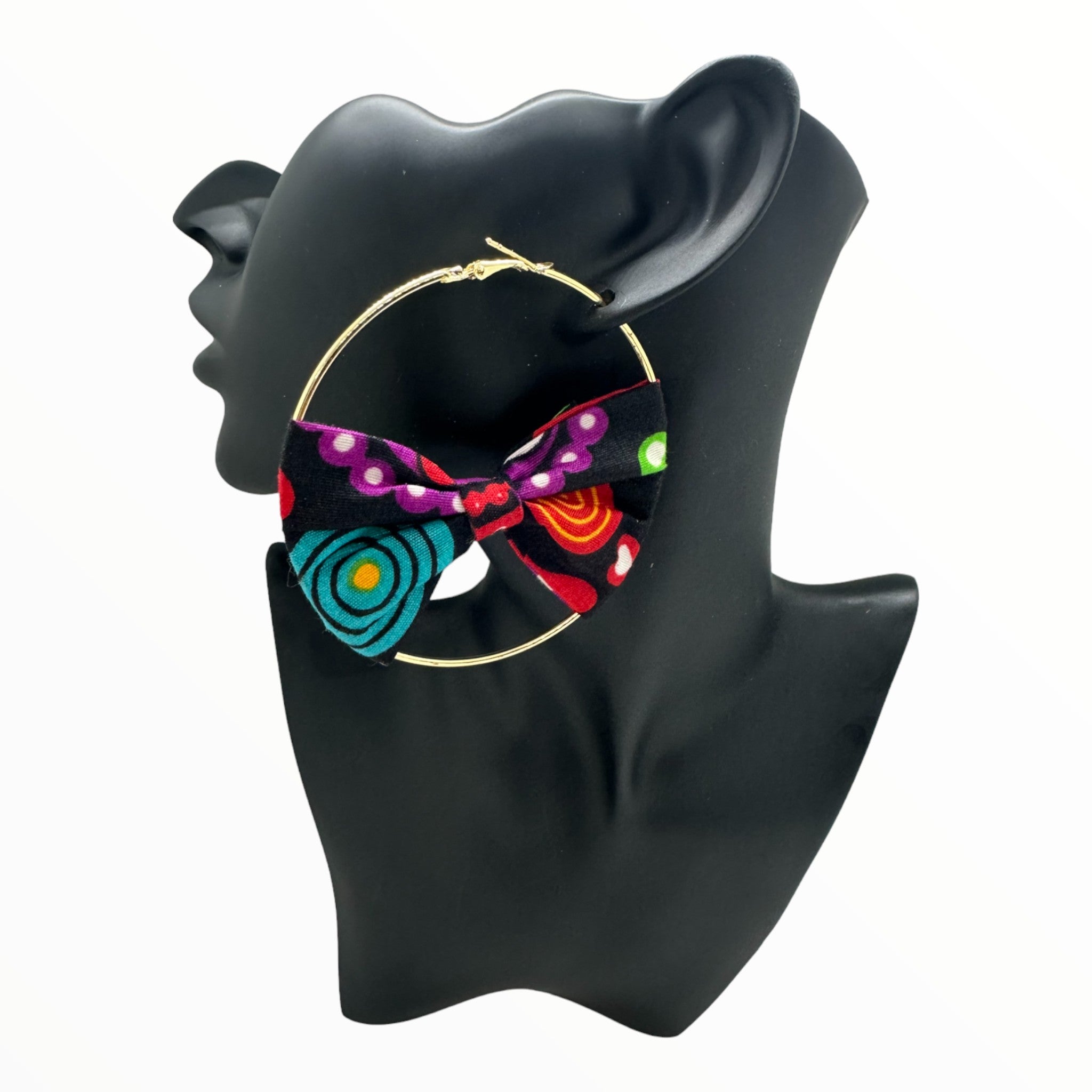 Ankara Bow Circle Earring (Multicolor With Purple)