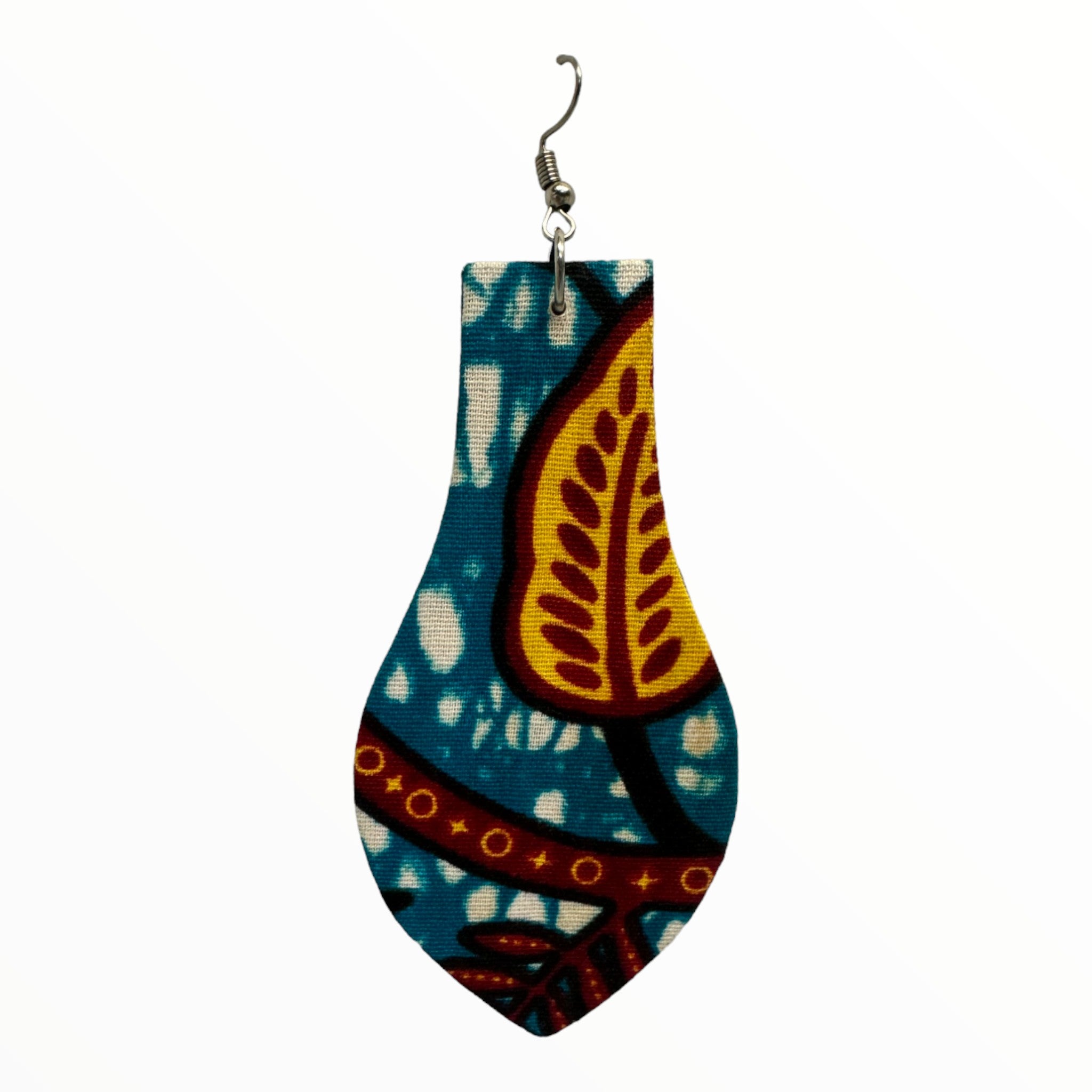 Afrocentric Ankara Fabric Earrings- Light Bulb Shape (Turquoise, Blue, Orange, Red)