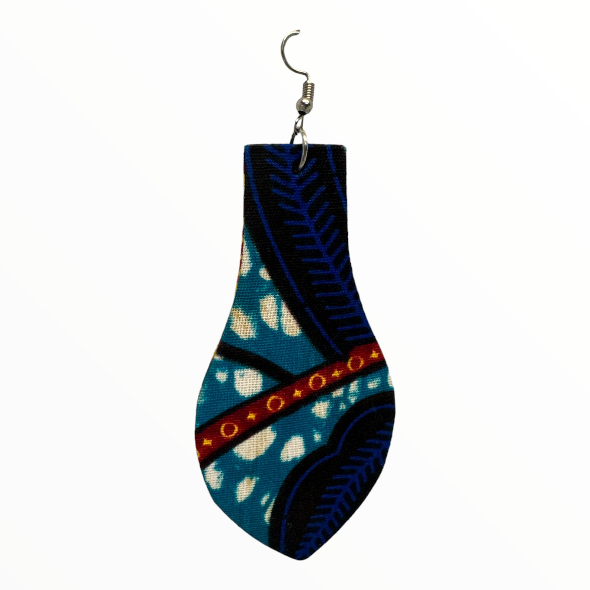 Afrocentric Ankara Fabric Earrings- Light Bulb Shape (Turquoise, Blue, Orange, Red)