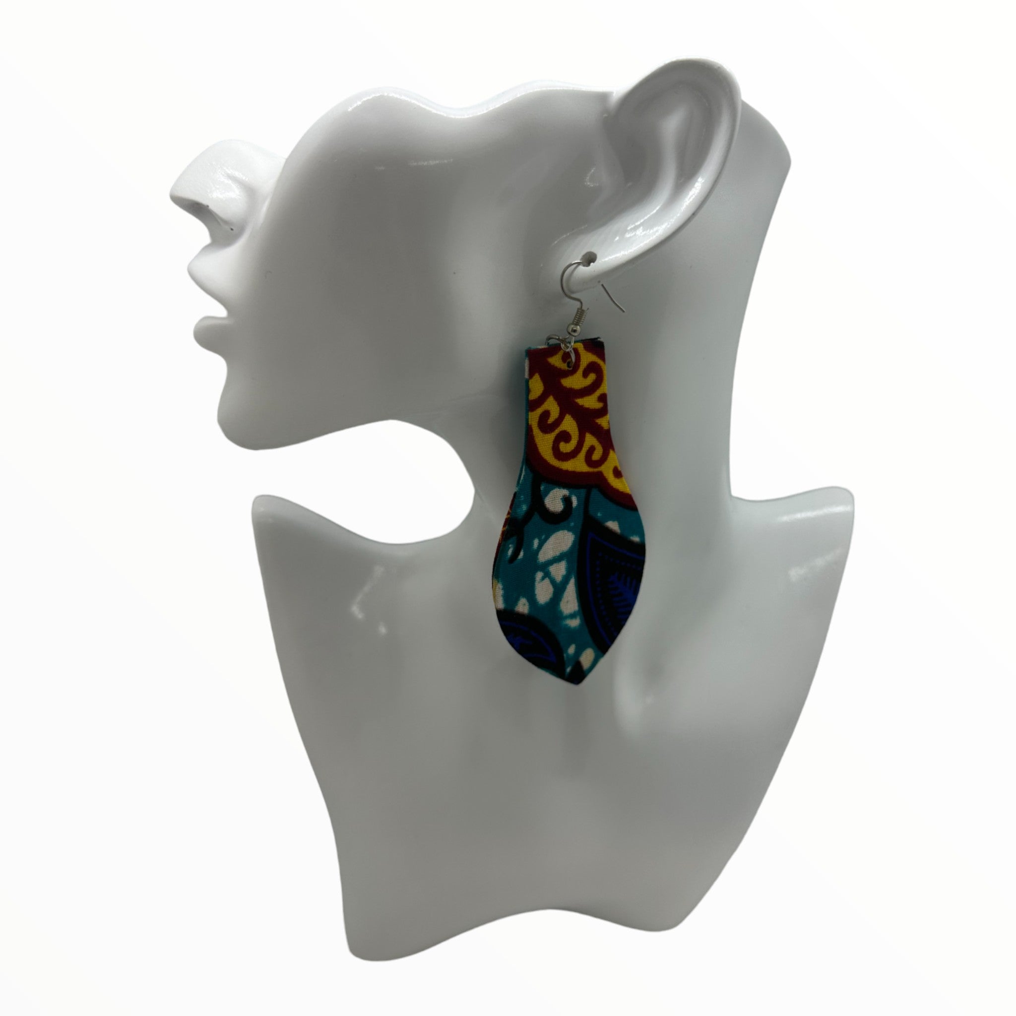 Afrocentric Ankara Fabric Earrings- Light Bulb Shape (Turquoise, Blue, Orange, Red)