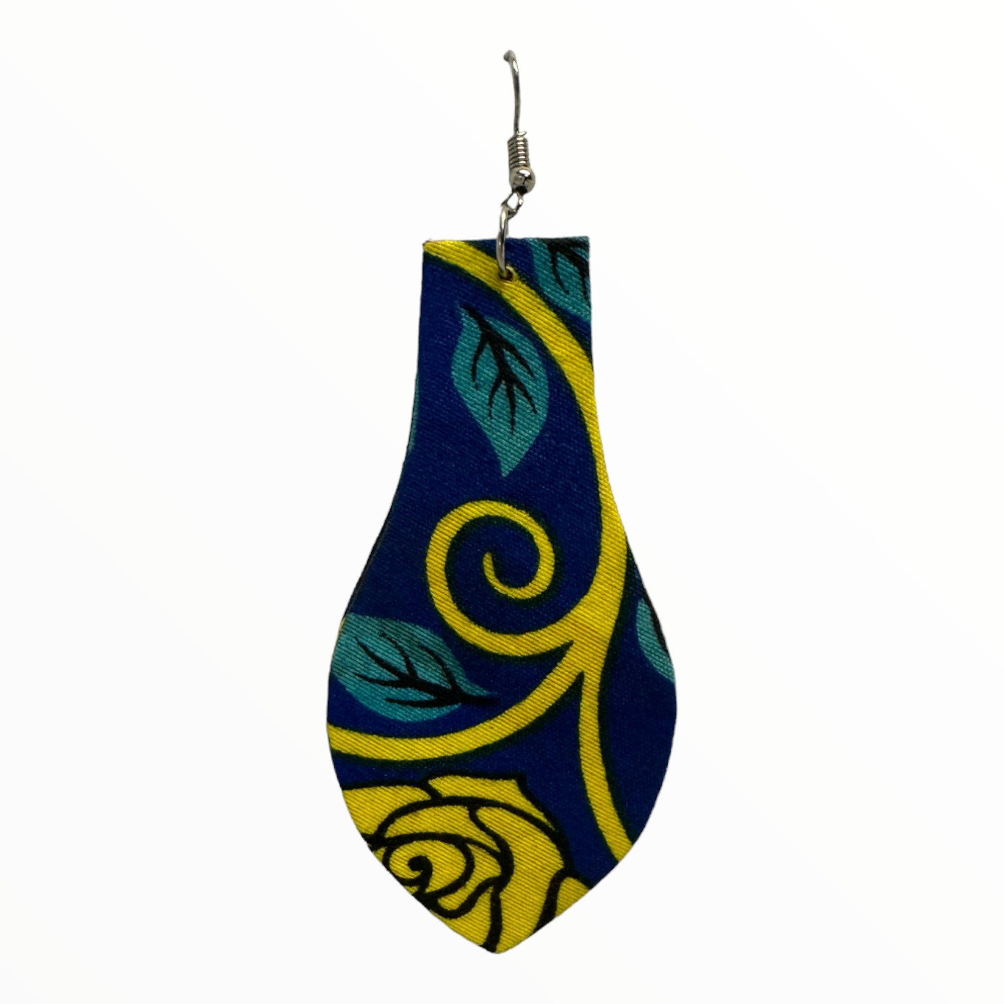 Afrocentric Ankara Fabric Earrings- Light Bulb Shape (Turquoise, Blue, Yellow)
