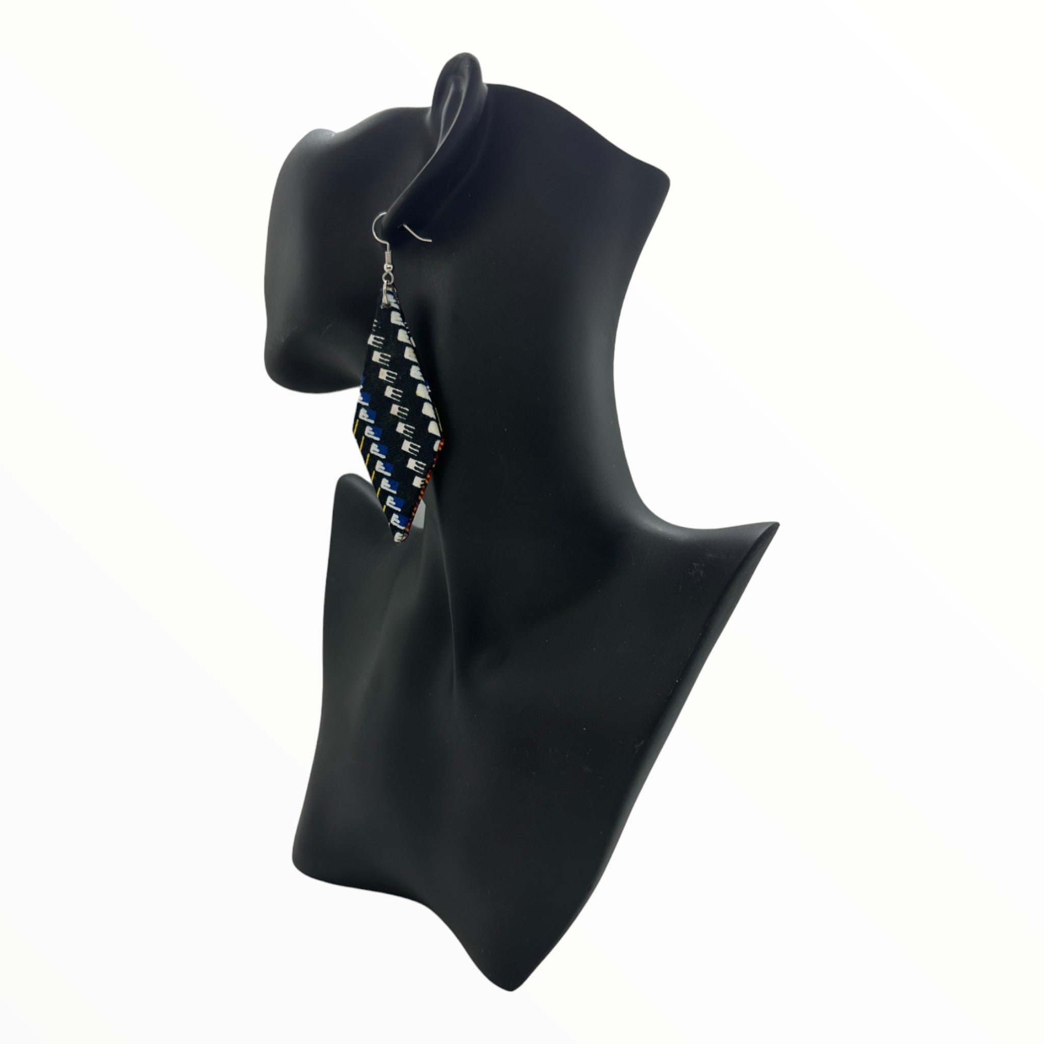 Ankara Fabric Print Earrings- Diamond Shape (Multicolor-Black)