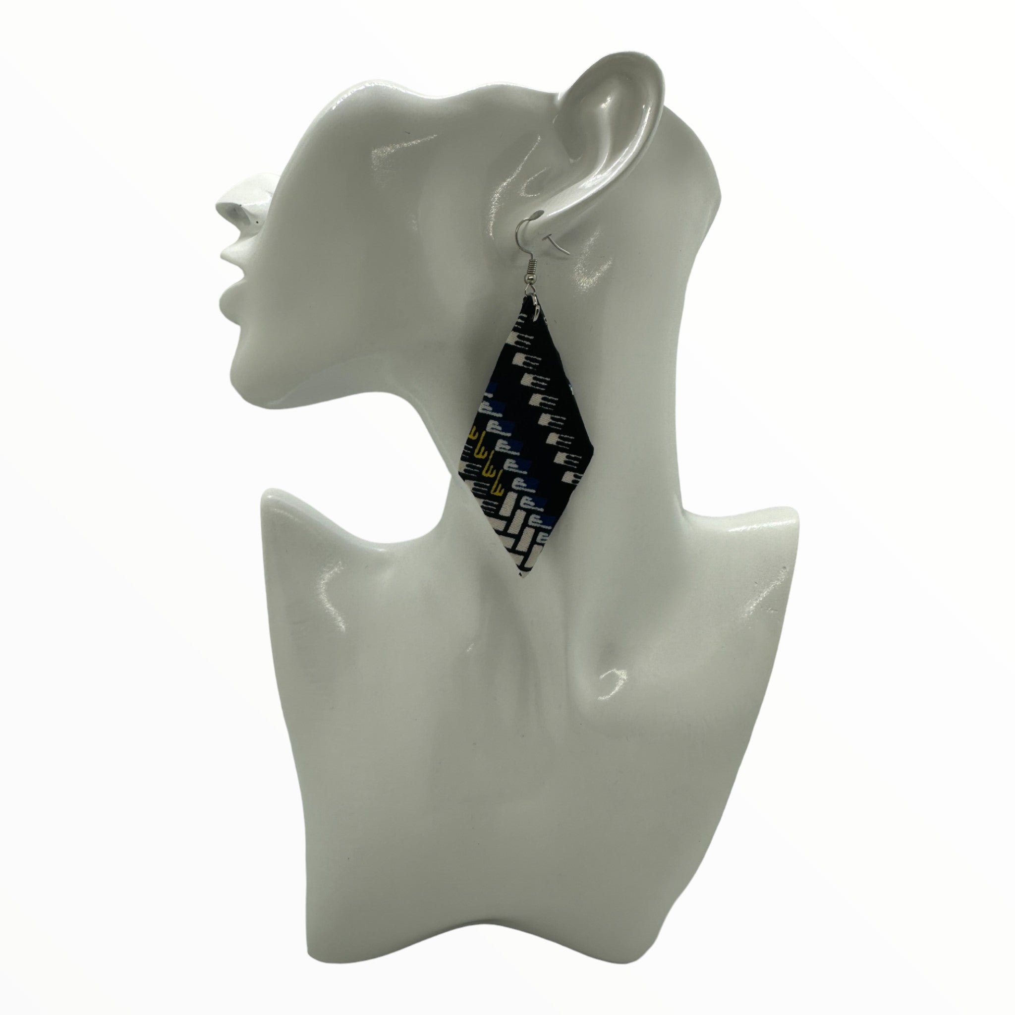 Ankara Fabric Print Earrings- Diamond Shape (Multicolor-Black)